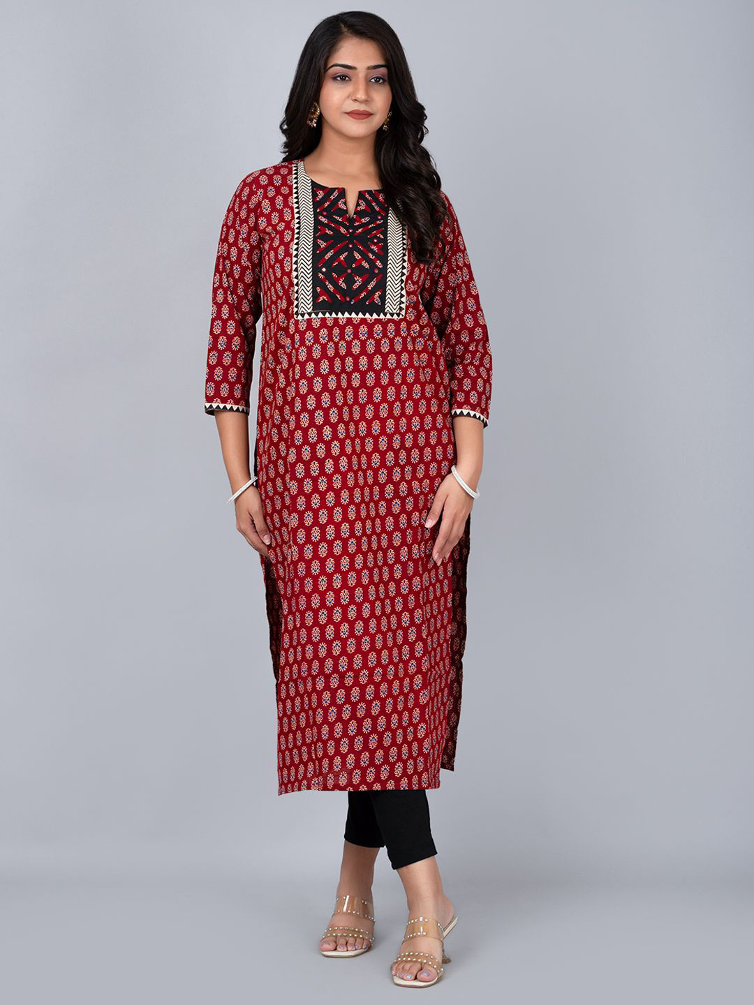 TRIVEDI Women Floral Printed Cotton Straight Kurta, Maroon
TRIVEDI Women Floral Printed Cotton Straight Kurta, Maroon