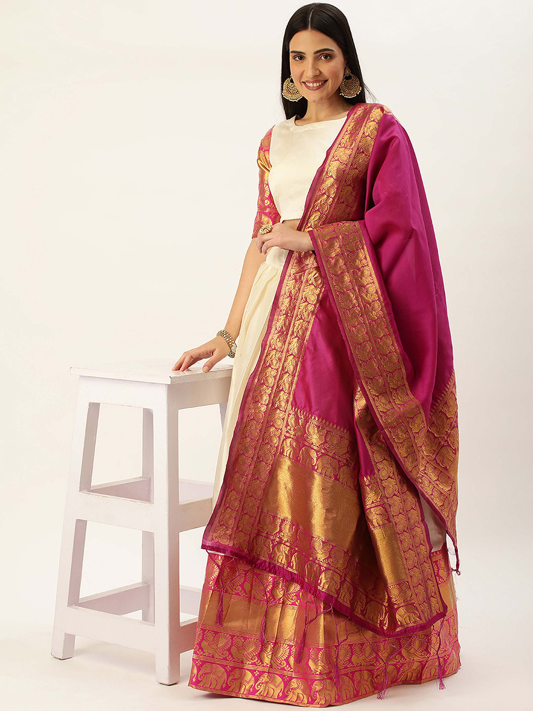 Mr Y Woven Design Zari Semi-Stitched Lehenga & Unstitched Blouse With Dupatta, White 
Mr Y Woven Design Zari Semi-Stitched Lehenga & Unstitched Blouse With Dupatta, White