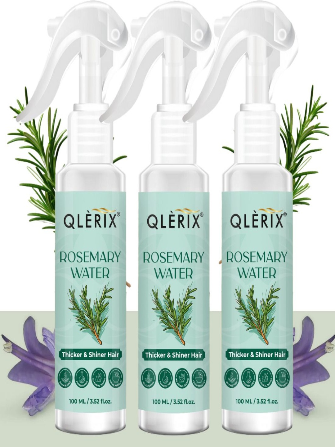 QLERIX Set Of 3 Rosemary Water Spray For Thicker- Shiner & Stronger Hair - 100 ml Each, Transparent
QLERIX Set Of 3 Rosemary Water Spray For Thicker- Shiner & Stronger Hair - 100 ml Each, Transparent
