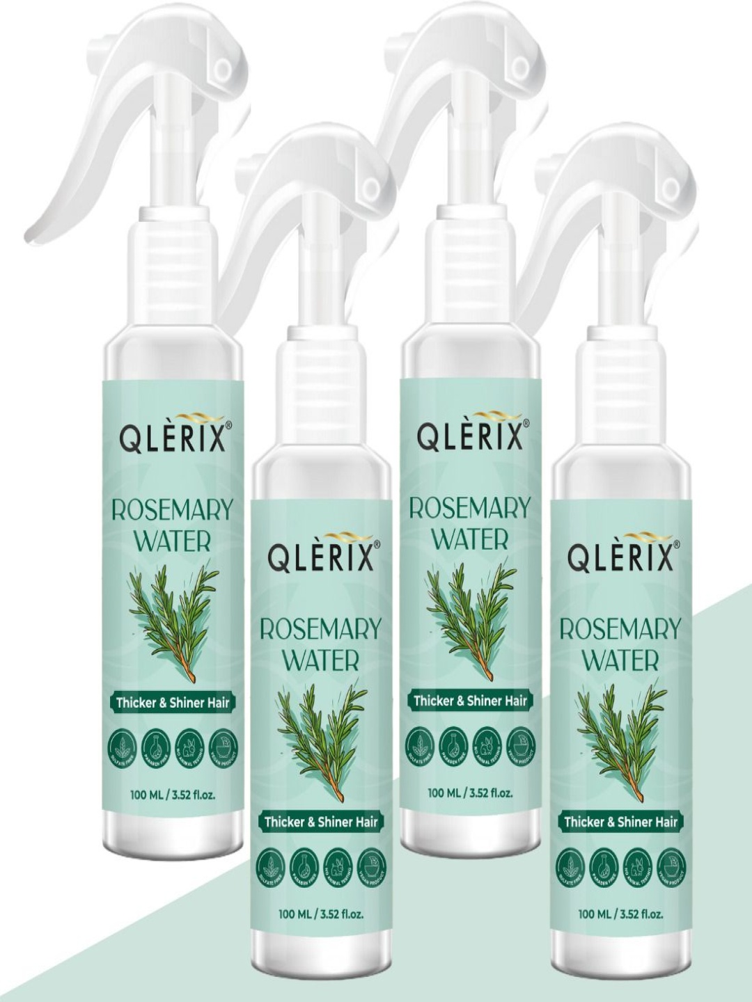 QLERIX Set Of 4 Rosemary Water Spray For Thicker- Shiner & Stronger Hair - 100 ml Each, Transparent
QLERIX Set Of 4 Rosemary Water Spray For Thicker- Shiner & Stronger Hair - 100 ml Each, Transparent