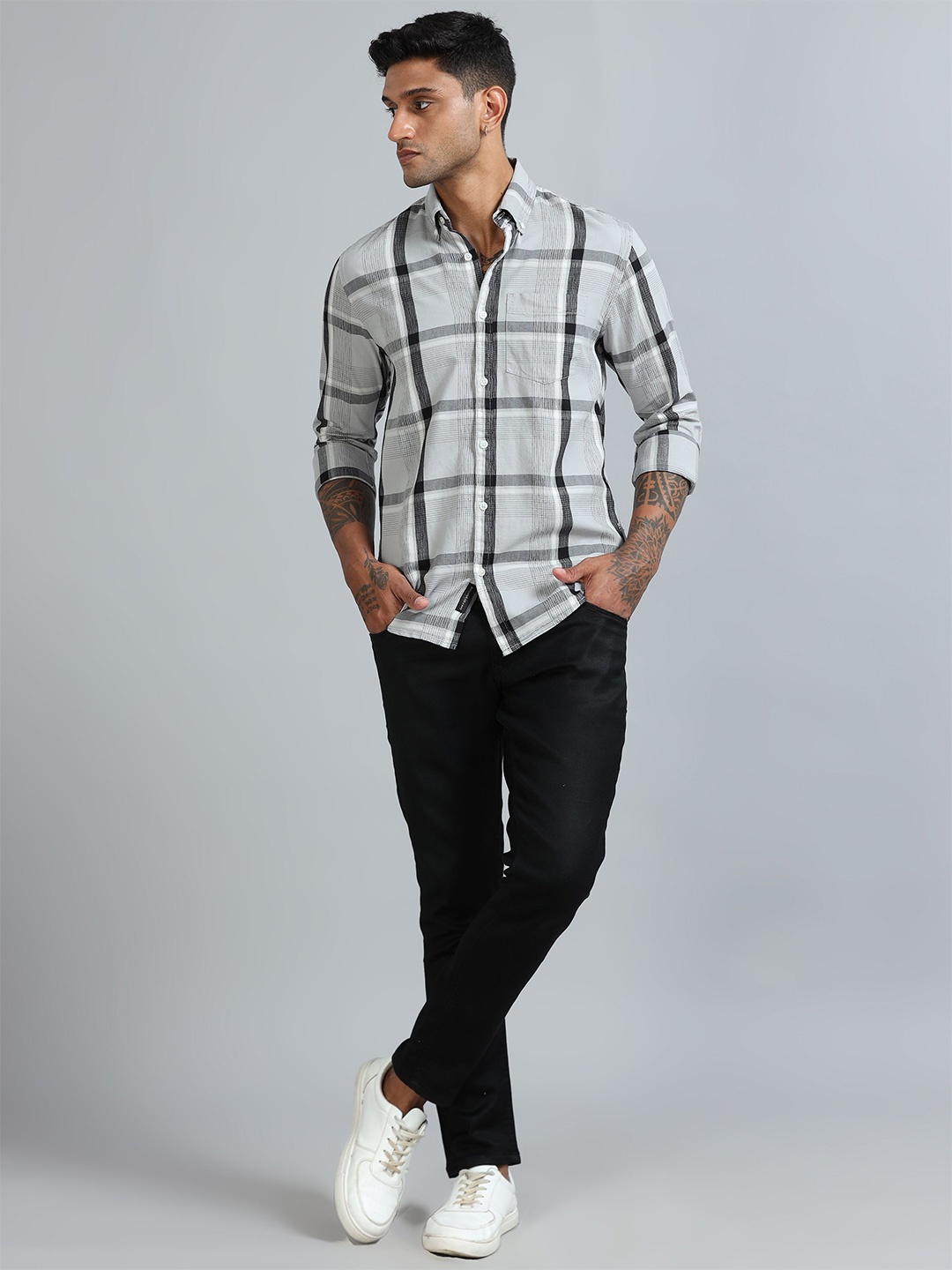 HOUSE OF MAHNOTS Men Classic Relaxed Fit Tartan Checked Cotton Casual Shirt, Grey
HOUSE OF MAHNOTS Men Classic Relaxed Fit Tartan Checked Cotton Casual Shirt, Grey