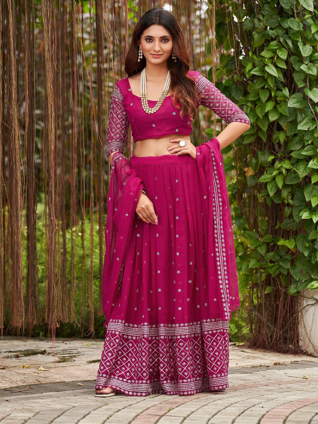 KALINI Embroidered Thread Work Semi-Stitched Lehenga & Unstitched Blouse With Dupatta, Pink
KALINI Embroidered Thread Work Semi-Stitched Lehenga & Unstitched Blouse With Dupatta, Pink