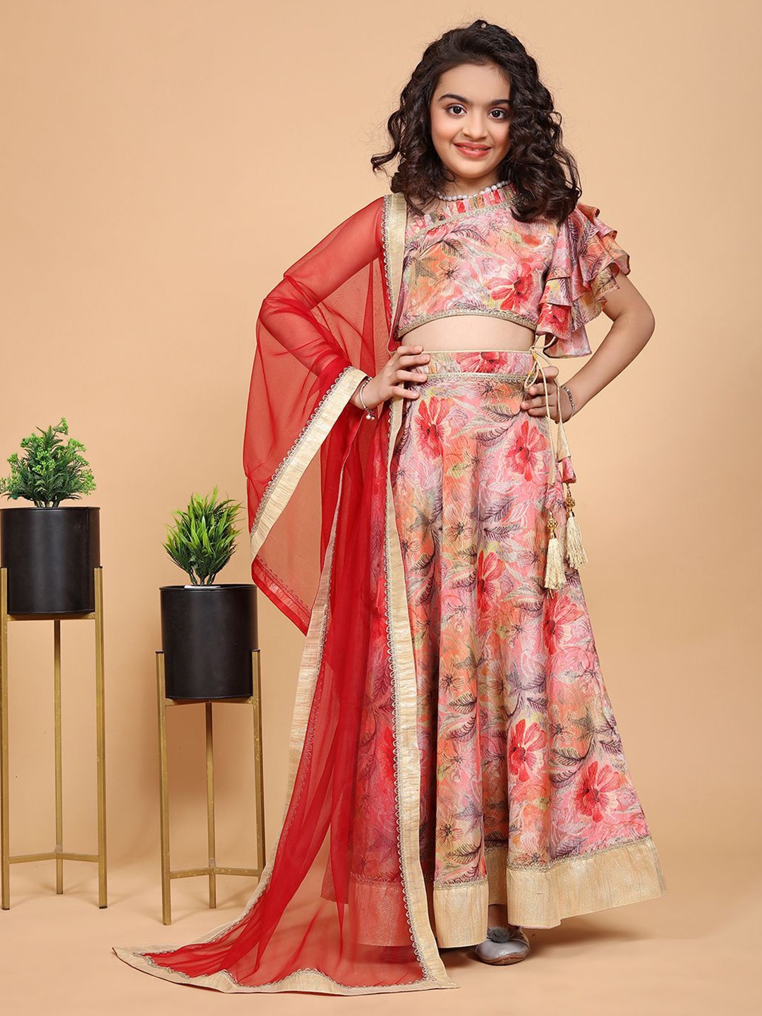 LOOKS AND LIKES Girls Printed Silk Chiffon Ready to Wear Lehenga & Blouse With Dupatta, Peach
LOOKS AND LIKES Girls Printed Silk Chiffon Ready to Wear Lehenga & Blouse With Dupatta, Peach
