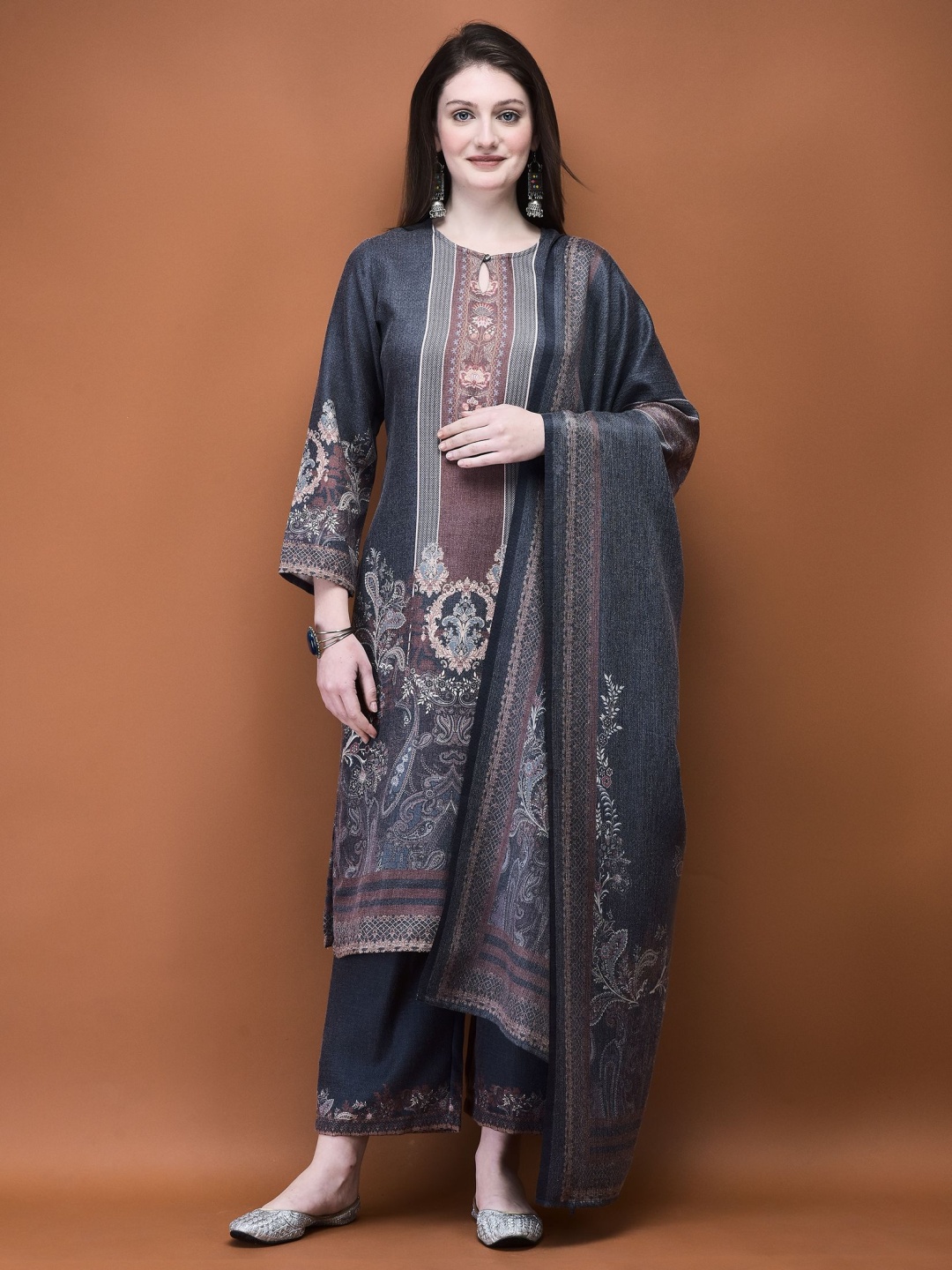 Shree Pashmina Ethnic Motif Printed Keyhole Neck Straight Kurta With Trousers And Dupatta, Grey
Shree Pashmina Ethnic Motif Printed Keyhole Neck Straight Kurta With Trousers And Dupatta, Grey