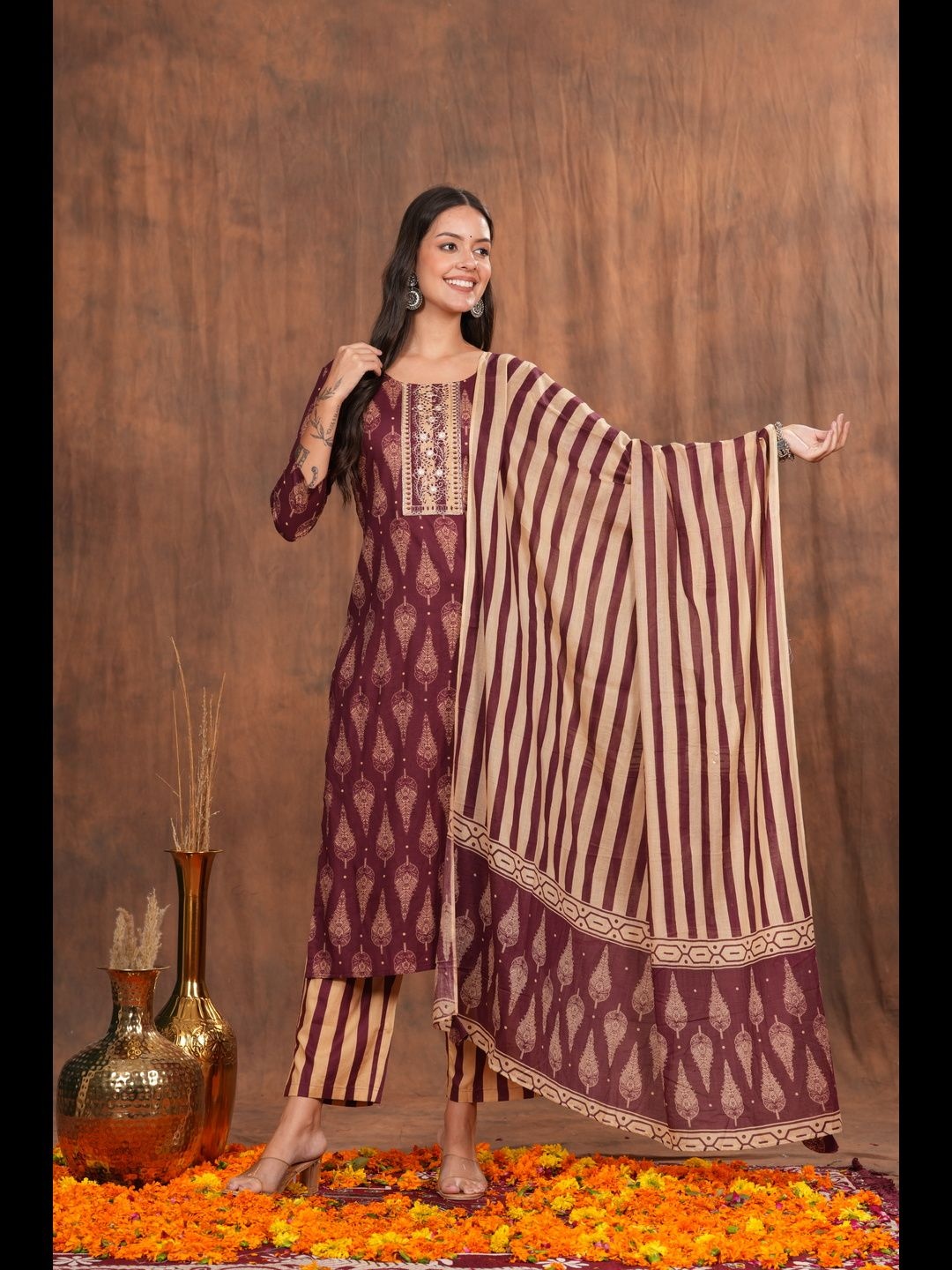 Vilgi Ethnic Motifs Printed Pure Cotton Straight Kurta With Trousers And Dupatta, Maroon
Vilgi Ethnic Motifs Printed Pure Cotton Straight Kurta With Trousers And Dupatta, Maroon