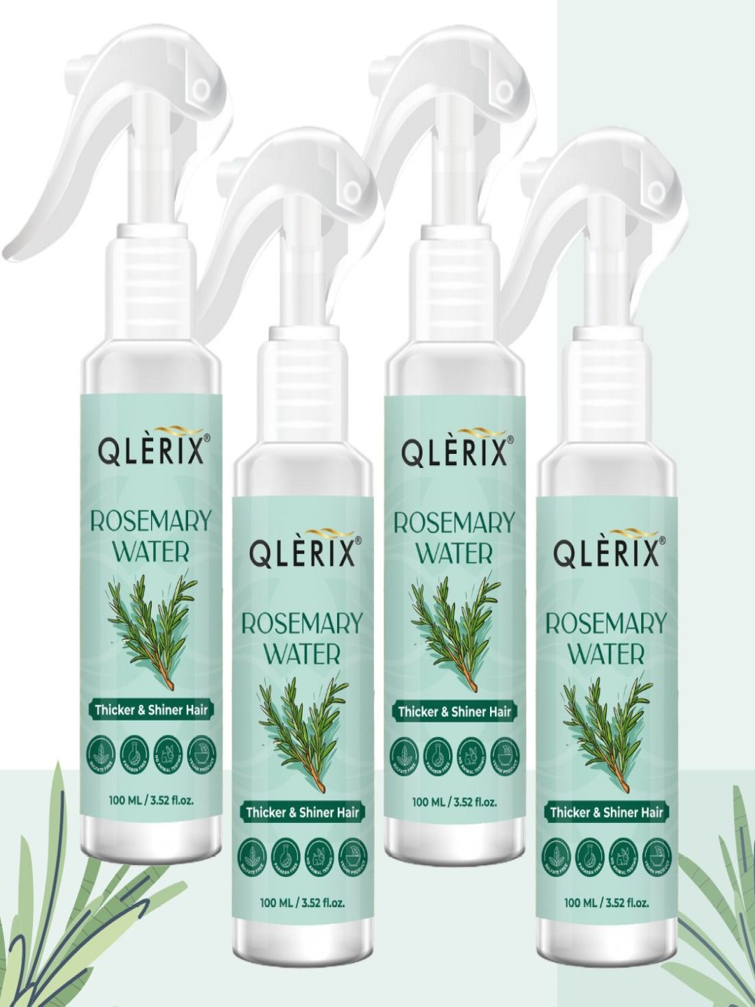 QLERIX Set Of 4 Rosemary Water Spray For Strong- Thicker & Shiner Hair - 100 ml Each, Transparent
QLERIX Set Of 4 Rosemary Water Spray For Strong- Thicker & Shiner Hair - 100 ml Each, Transparent