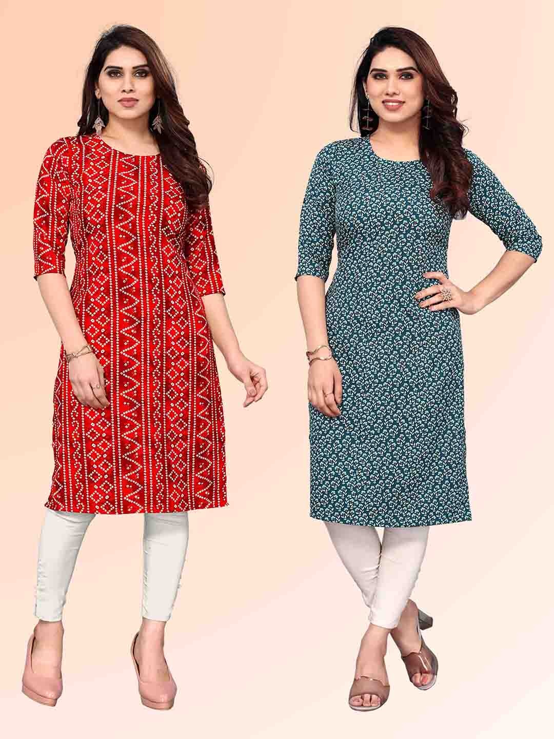 KETAKI FASHION Selection Of 2 Ethnic Motifs Printed Round Neck Straight Kurtas, Red
KETAKI FASHION Selection Of 2 Ethnic Motifs Printed Round Neck Straight Kurtas, Red