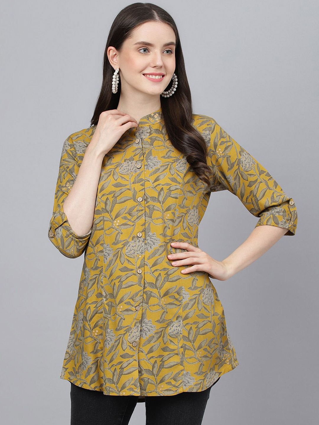 BAESD Women Floral Print Mandarin Collar Roll-Up Sleeves Longline Shirt Style Top, Mustard
BAESD Women Floral Print Mandarin Collar Roll-Up Sleeves Longline Shirt Style Top, Mustard
