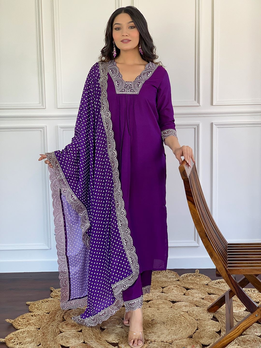 KALINI Women Ethnic Motifs Embroidered Regular Kurta with Trousers & With Dupatta, Magenta
KALINI Women Ethnic Motifs Embroidered Regular Kurta with Trousers & With Dupatta, Magenta