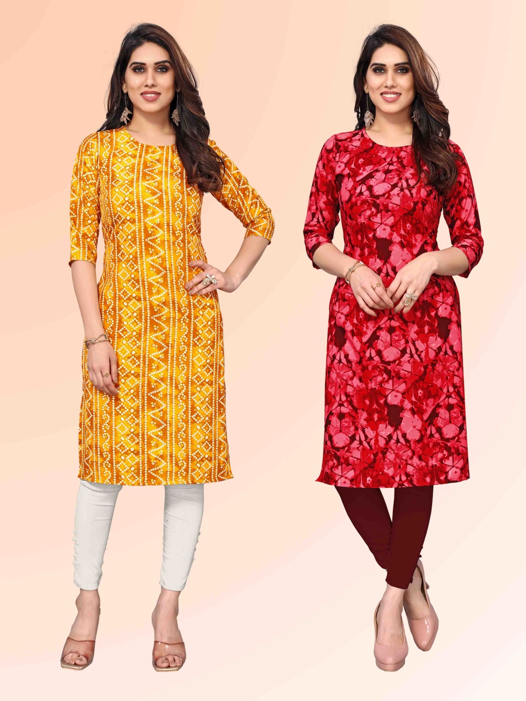KETAKI FASHION Selection of 2 Bandhani Printed Round Neck Straight Kurtas, Yellow
KETAKI FASHION Selection of 2 Bandhani Printed Round Neck Straight Kurtas, Yellow
