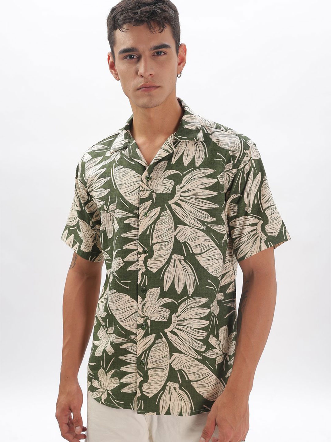 BUMCHIQ Men Comfort Relaxed Fit Cuban Collar Floral Printed Cotton Casual Shirt, Olive
BUMCHIQ Men Comfort Relaxed Fit Cuban Collar Floral Printed Cotton Casual Shirt, Olive