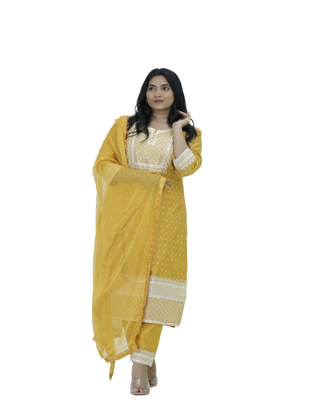 Silselah Floral Embroidered Pure Cotton Straight Kurta With Trouser & Dupatta, Yellow
Silselah Floral Embroidered Pure Cotton Straight Kurta With Trouser & Dupatta, Yellow