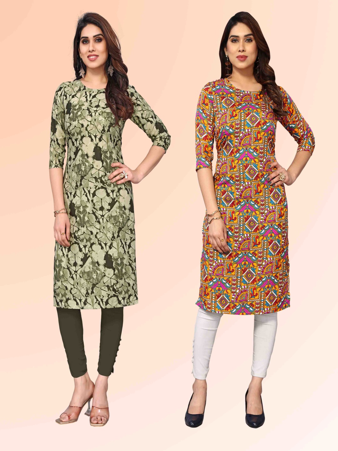KETAKI FASHION Selection Of 2 Abstract Printed Round Neck Straight Kurtas, Green
KETAKI FASHION Selection Of 2 Abstract Printed Round Neck Straight Kurtas, Green