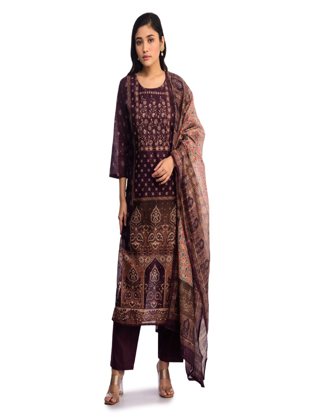 ISHKIYA Floral Printed Straight Chanderi Silk Kurta With Trousers And Dupatta, Purple
ISHKIYA Floral Printed Straight Chanderi Silk Kurta With Trousers And Dupatta, Purple