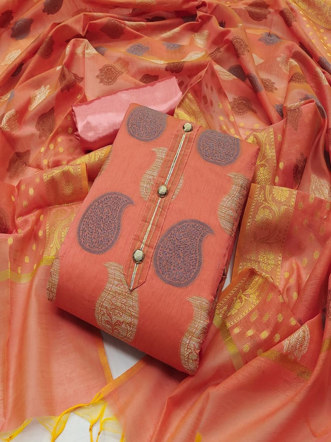 A TO Z CART Woven Design Embellished Banarasi Jacquard Pure Silk Unstitched Dress Material, Orange
A TO Z CART Woven Design Embellished Banarasi Jacquard Pure Silk Unstitched Dress Material, Orange