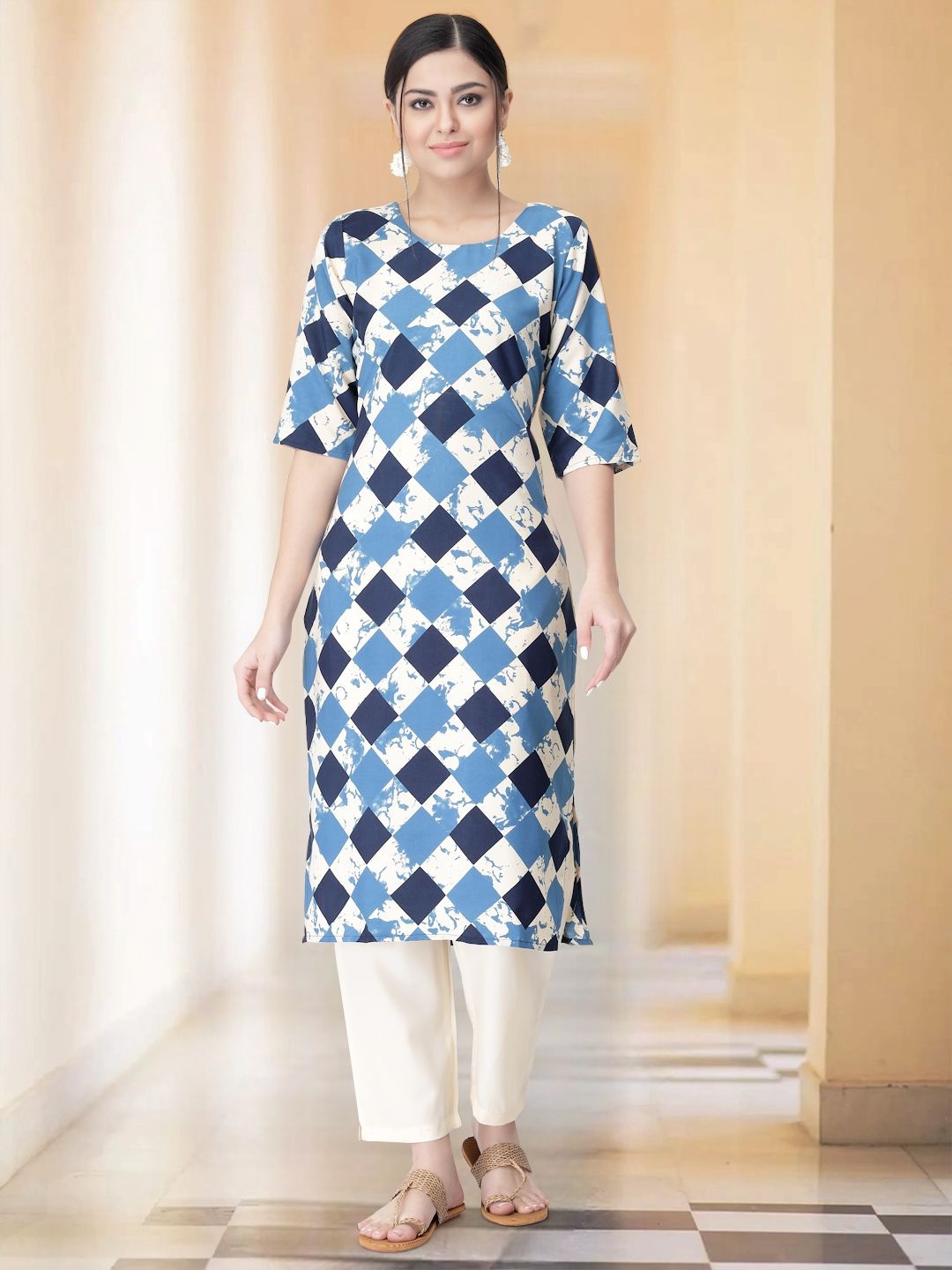 7Threads Selection Of 2 Checked Printed Straight Kurtas With Trousers, Navy blue
7Threads Selection Of 2 Checked Printed Straight Kurtas With Trousers, Navy blue