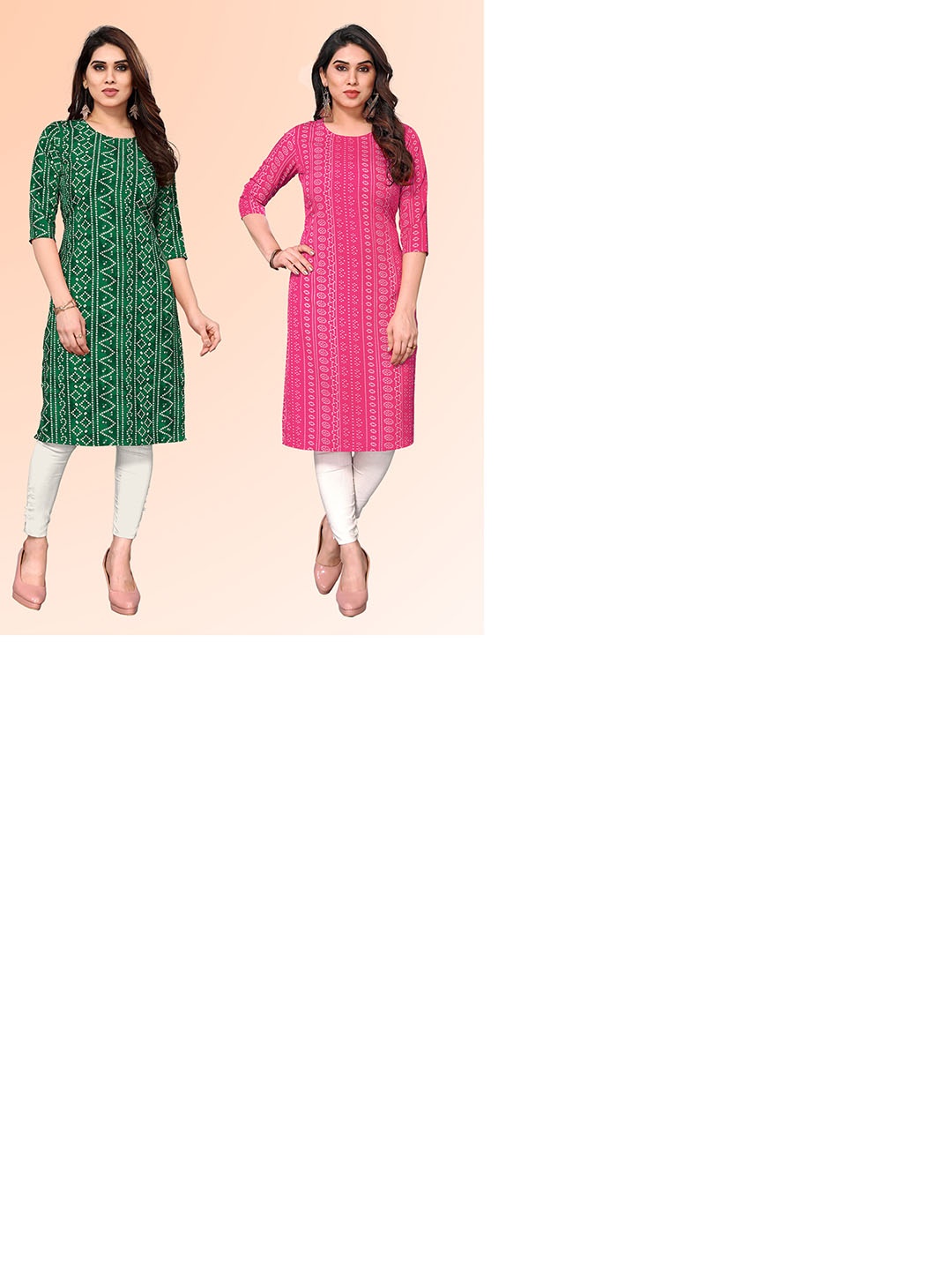 KETAKI FASHION Selection Of 2 Ethnic Motifs Printed Round Neck Straight Kurtas, Green
KETAKI FASHION Selection Of 2 Ethnic Motifs Printed Round Neck Straight Kurtas, Green