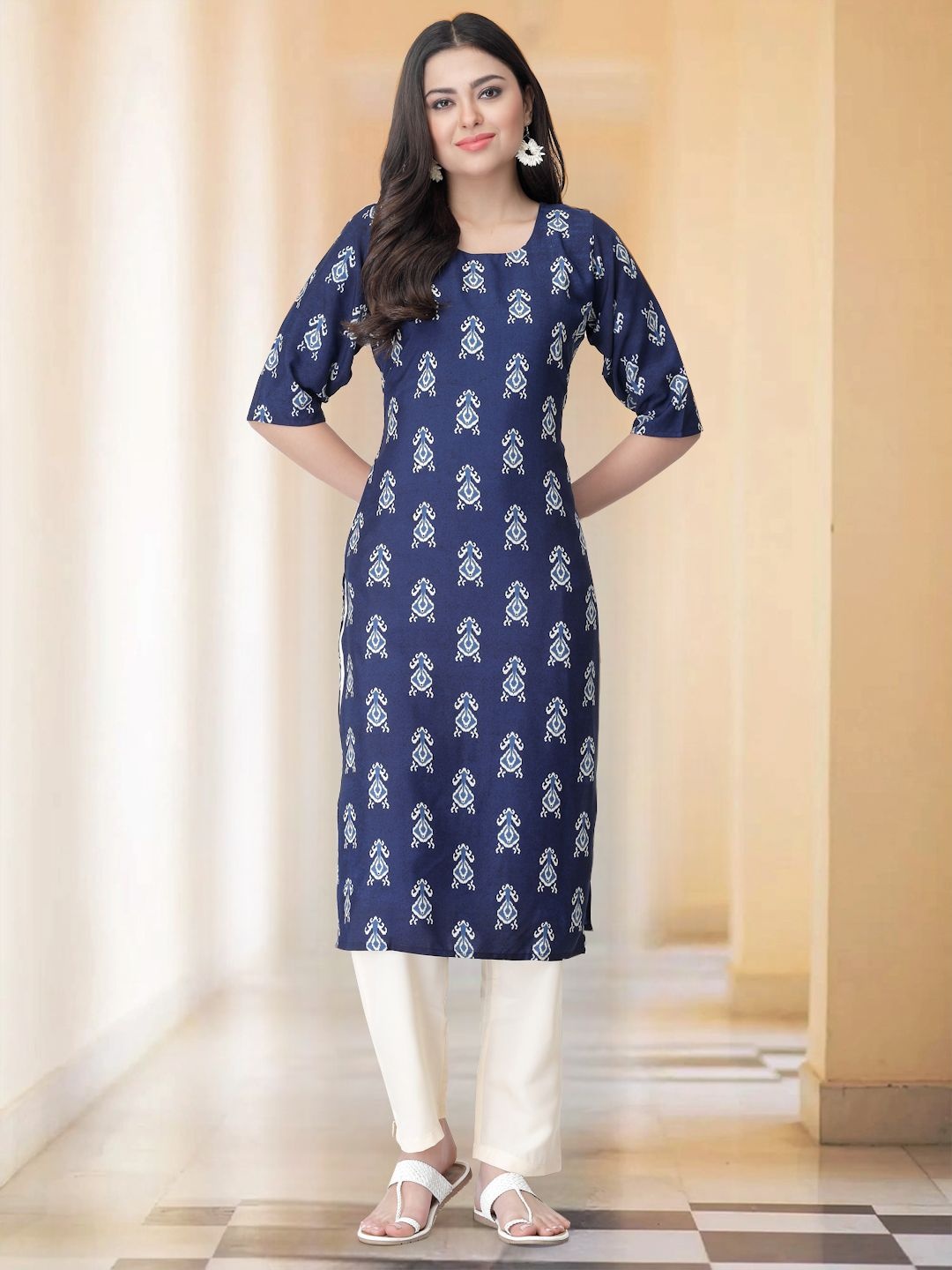 7Threads Selection Of 2 Ethnic Motifs Printed Round Neck Straight Kurta with Trousers, Navy blue
7Threads Selection Of 2 Ethnic Motifs Printed Round Neck Straight Kurta with Trousers, Navy blue