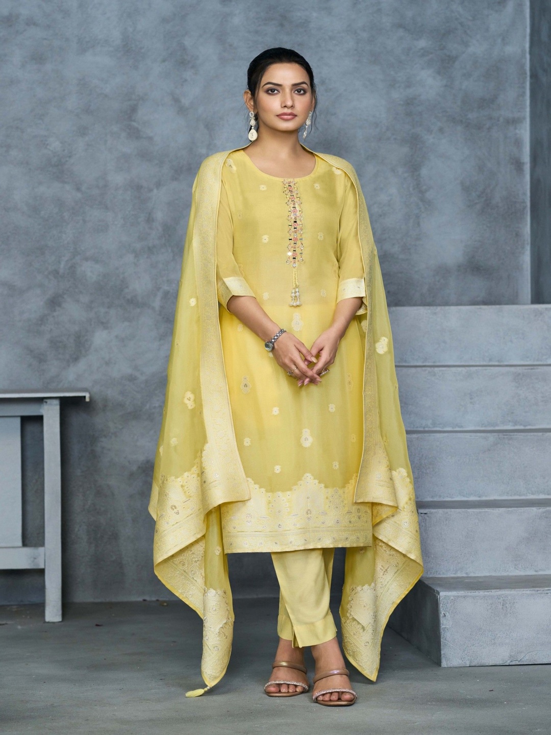 Label Khoj Floral Embroidered Straight Kurta With Trousers And Dupatta, Yellow
Label Khoj Floral Embroidered Straight Kurta With Trousers And Dupatta, Yellow