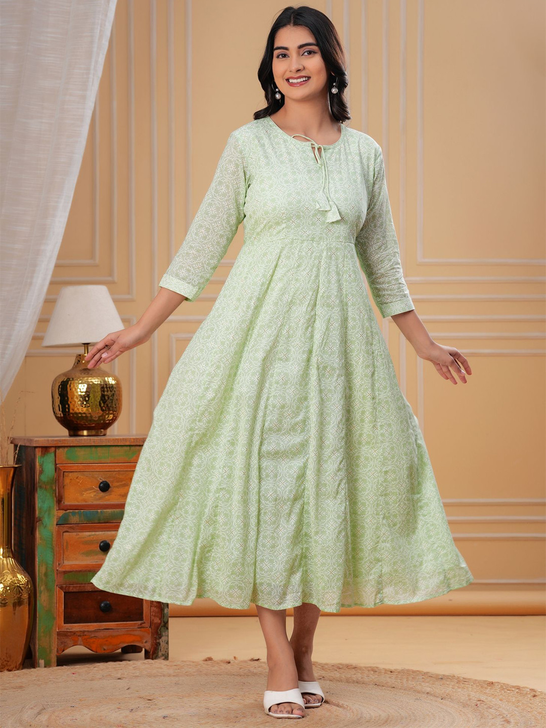 KALINI Women Floral Printed Fit And Flare Ethnic Dresses, Green 
KALINI Women Floral Printed Fit And Flare Ethnic Dresses, Green