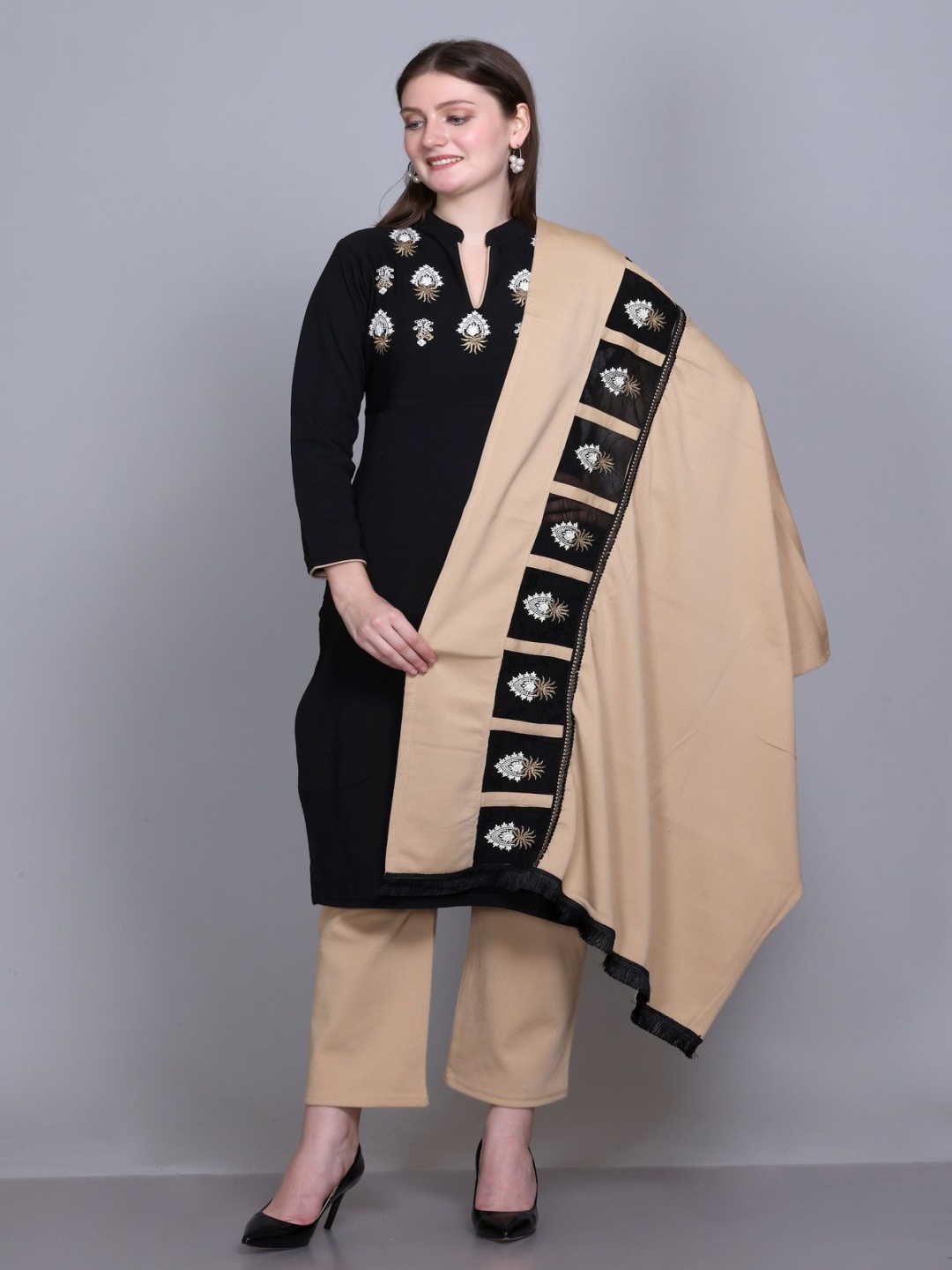 ROSARY Floral Embroidered Mandarin Collar Thread Work Kurta With Palazzos And Dupatta, Black
ROSARY Floral Embroidered Mandarin Collar Thread Work Kurta With Palazzos And Dupatta, Black