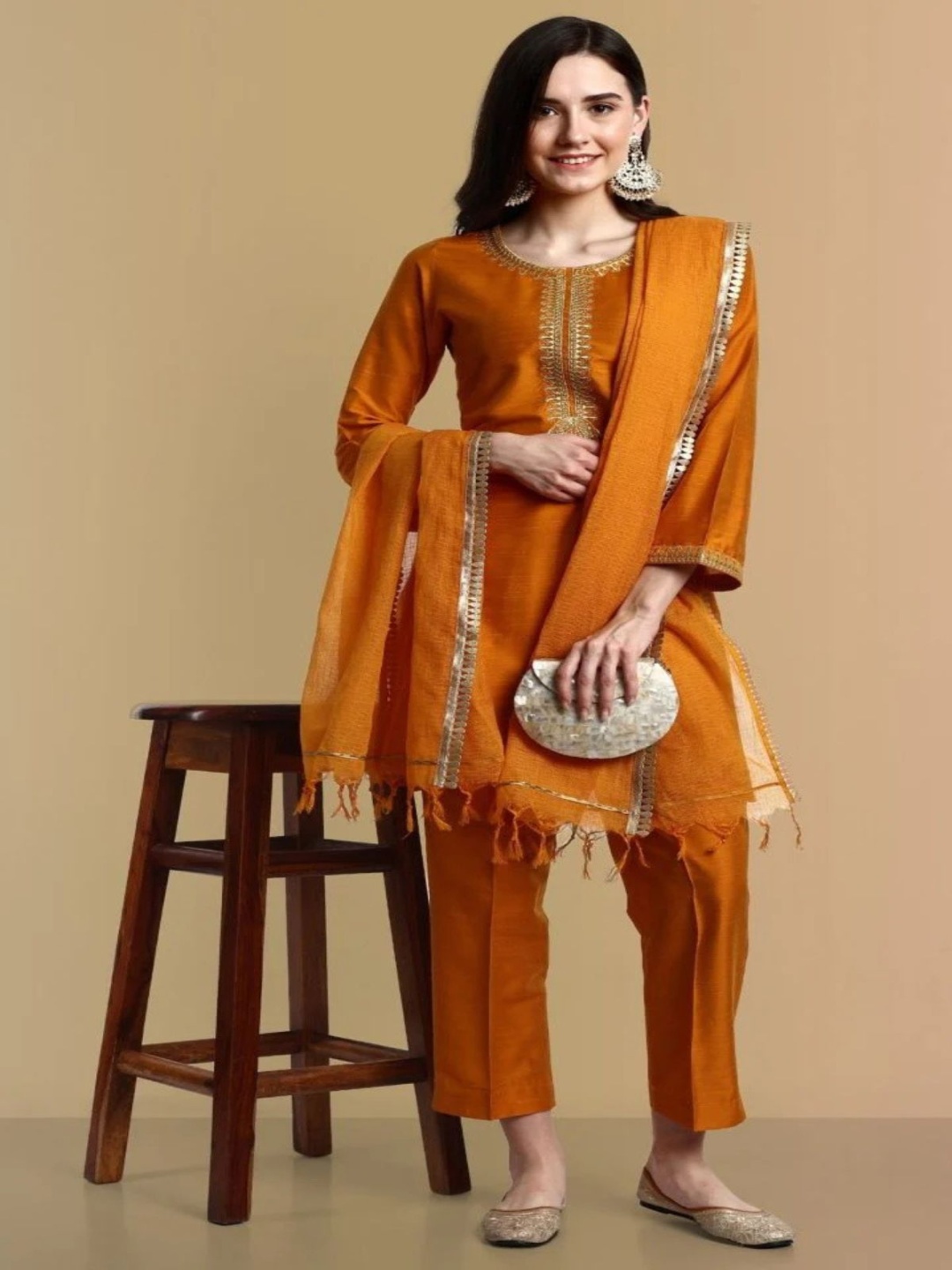 Mera Rang Embroidered Straight Thread Work Kurta With Trousers And Dupatta, Mustard
Mera Rang Embroidered Straight Thread Work Kurta With Trousers And Dupatta, Mustard
