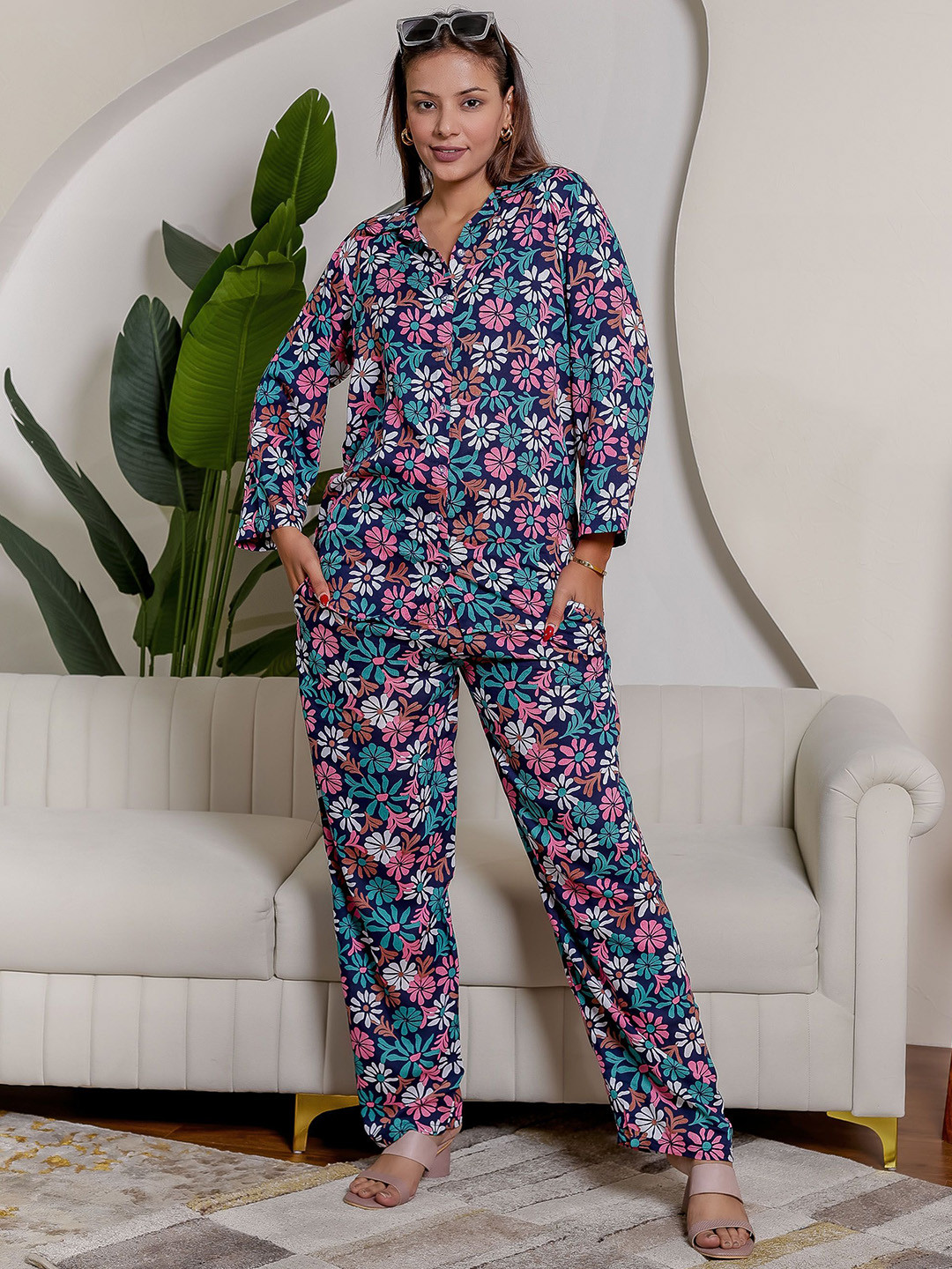 Stuffie Land Printed Collar Neck Shirt With Trousers Co-Ords, Navy blue
Stuffie Land Printed Collar Neck Shirt With Trousers Co-Ords, Navy blue