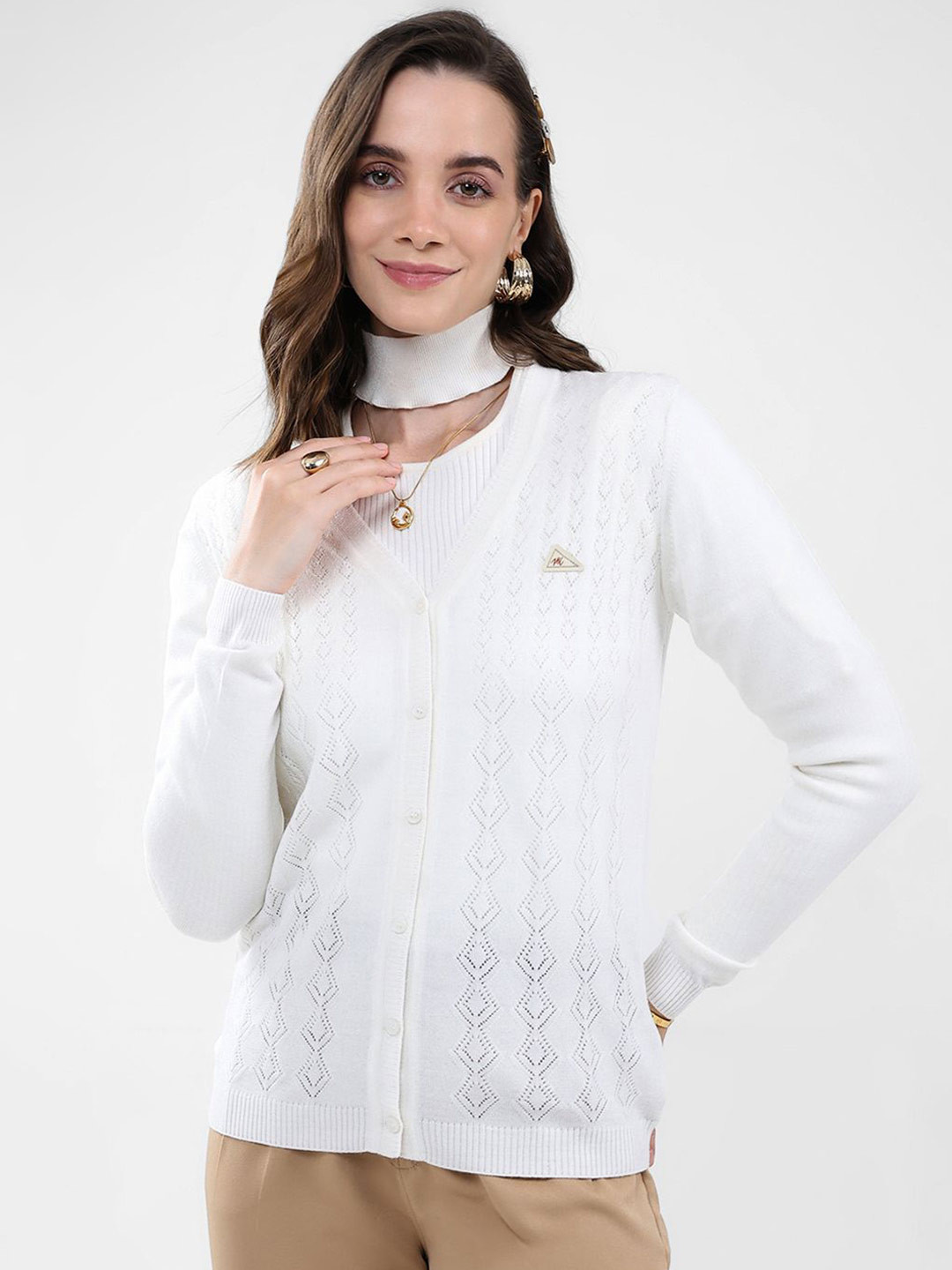 Monte Carlo Women Cable Knit Cardigan, White
Monte Carlo Women Cable Knit Cardigan, White