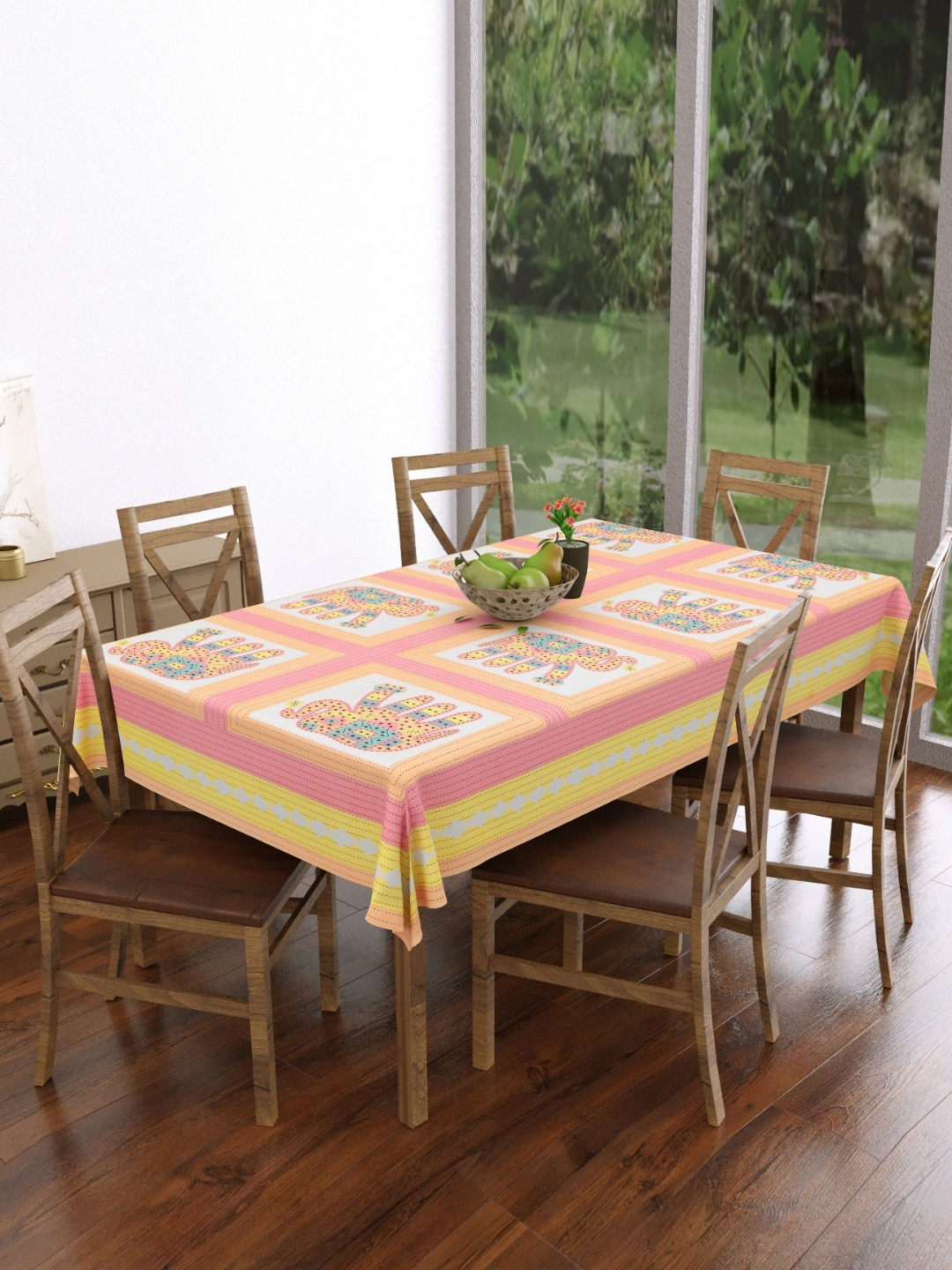 Texstylers White & Pink Elephant Printed Anti-Slip Cotton 6-Seater Table Cover
Texstylers White & Pink Elephant Printed Anti-Slip Cotton 6-Seater Table Cover