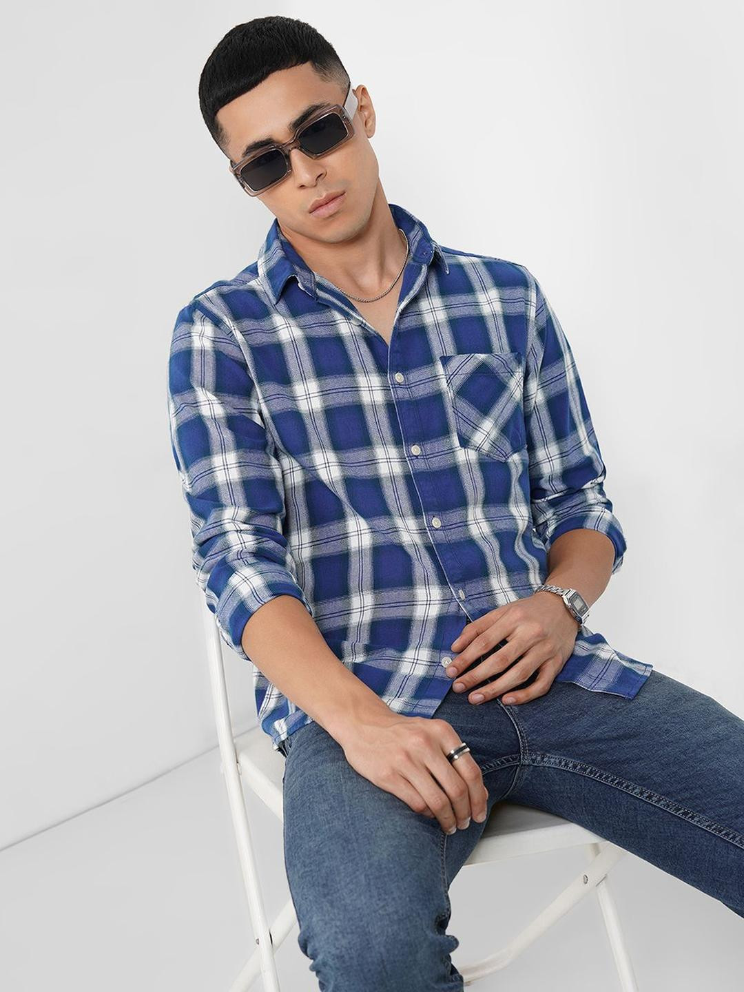 SF JEANS by Pantaloons Slim Fit Tartan Checked Twill Weave Pure Cotton Casual Shirt, Blue
SF JEANS by Pantaloons Slim Fit Tartan Checked Twill Weave Pure Cotton Casual Shirt, Blue