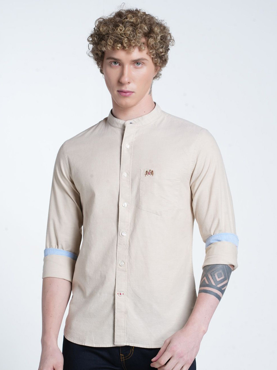 Double Two Men Classic Slim Fit Solid Mandarin Collar Cotton Casual Shirt, Beige
Double Two Men Classic Slim Fit Solid Mandarin Collar Cotton Casual Shirt, Beige