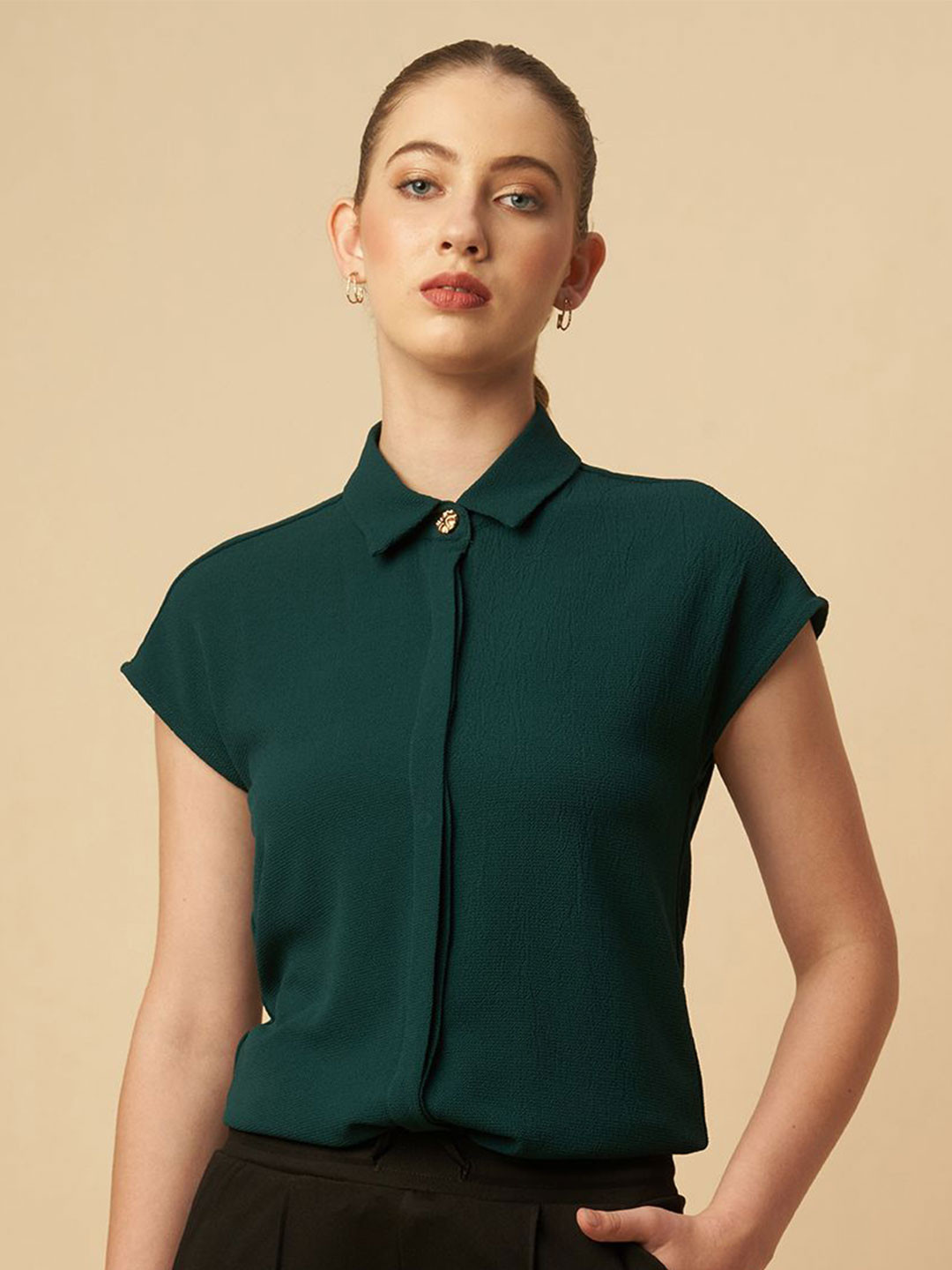 Chemistry Women Solid Spread Collar Casual Shirt, Teal
Chemistry Women Solid Spread Collar Casual Shirt, Teal