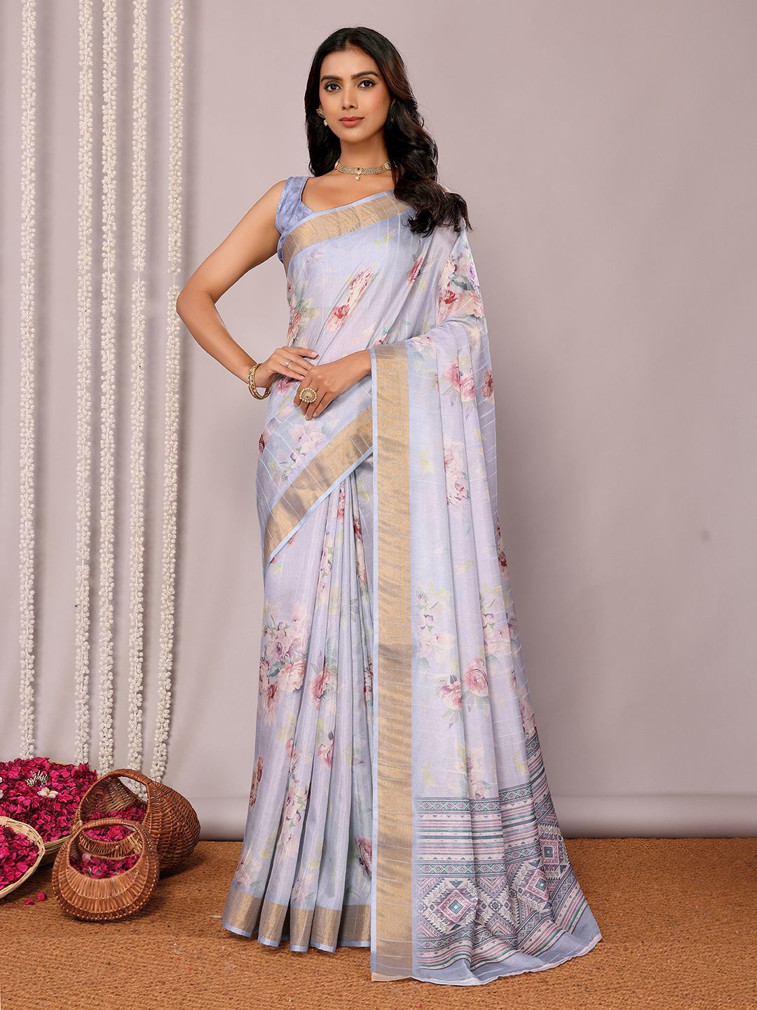 Janasya Women Light Blue Chanderi Silk Floral Printed Saree with Unstitched Blouse Piece
Janasya Women Light Blue Chanderi Silk Floral Printed Saree with Unstitched Blouse Piece