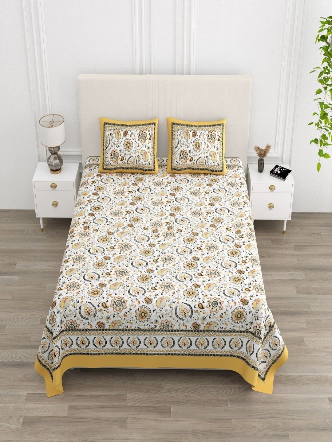 tundwal's White & Yellow Floral Printed Cotton 210 TC King Bedsheet Set-2.74 m X 2.28 m
tundwal's White & Yellow Floral Printed Cotton 210 TC King Bedsheet Set-2.74 m X 2.28 m