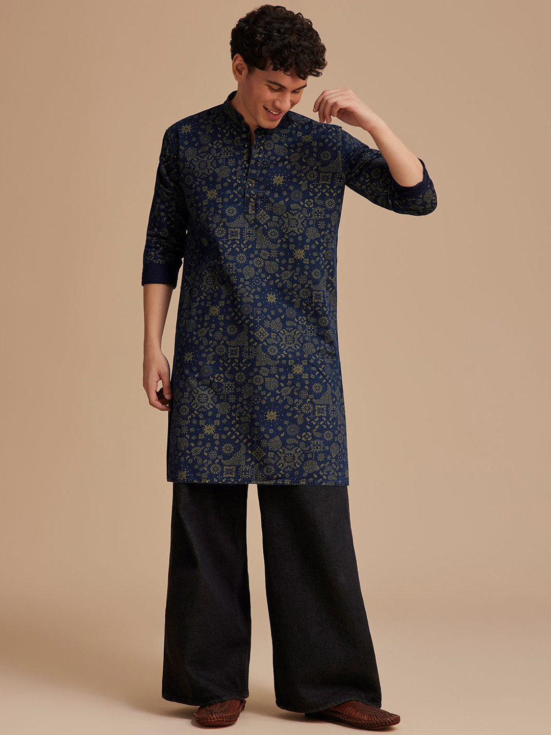 KALKI Fashion Men Floral Printed Regular Kurta with Palazzos, Blue 
KALKI Fashion Men Floral Printed Regular Kurta with Palazzos, Blue