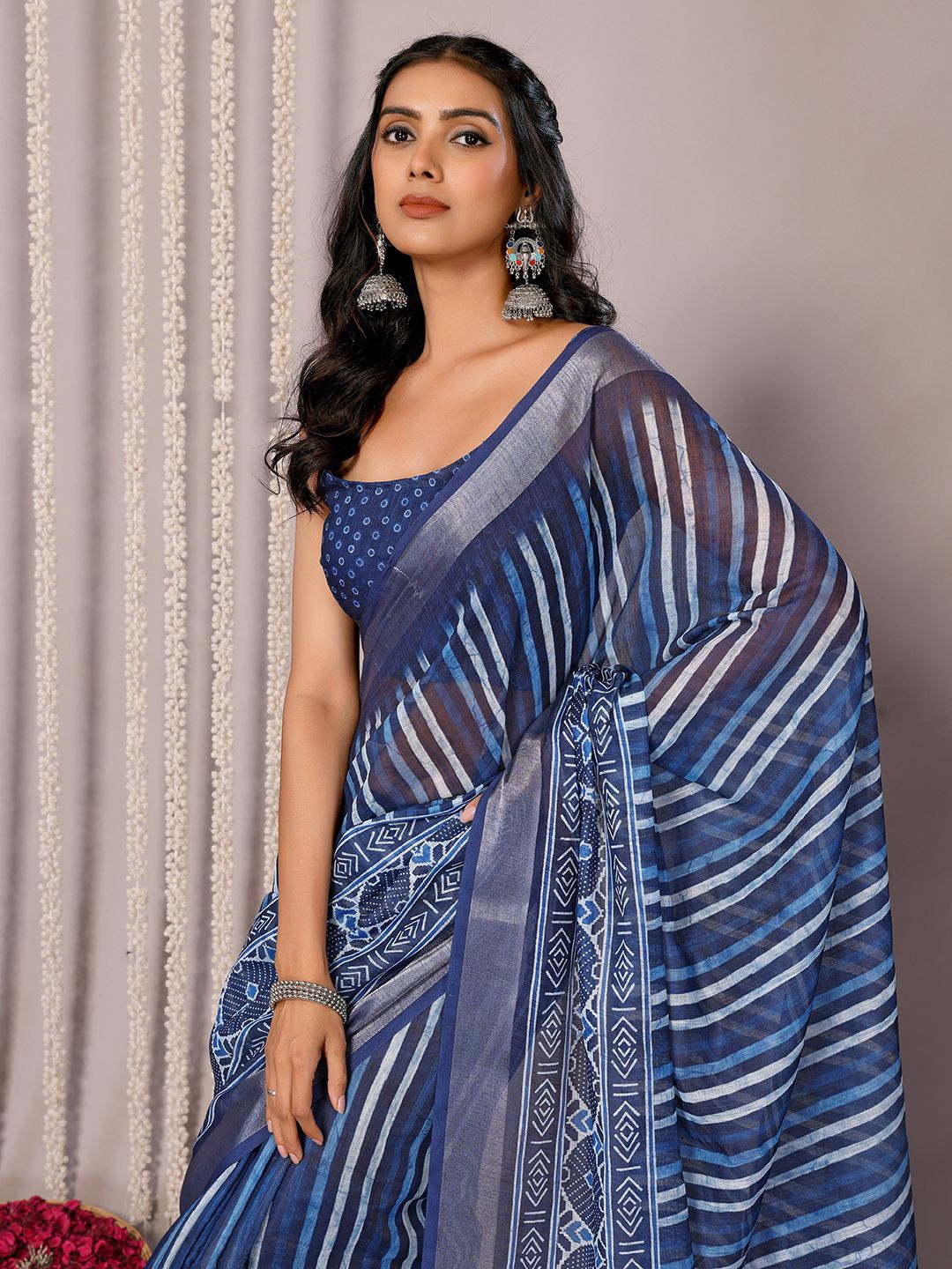 Janasya Women Linen Blend Geometric Printed Daily Wear Saree with Unstitched Blouse Piece, Blue
Janasya Women Linen Blend Geometric Printed Daily Wear Saree with Unstitched Blouse Piece, Blue