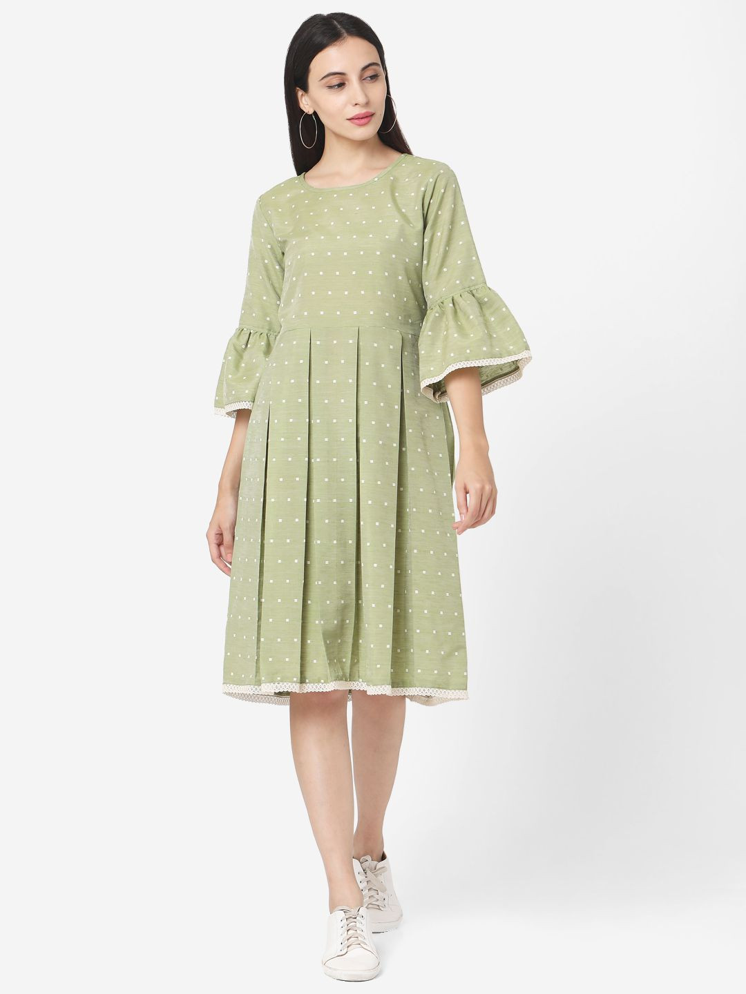 The Roadster Lifestyle Co Polka Dots Printed Cotton Flared Round Neck Dresses, Green
The Roadster Lifestyle Co Polka Dots Printed Cotton Flared Round Neck Dresses, Green