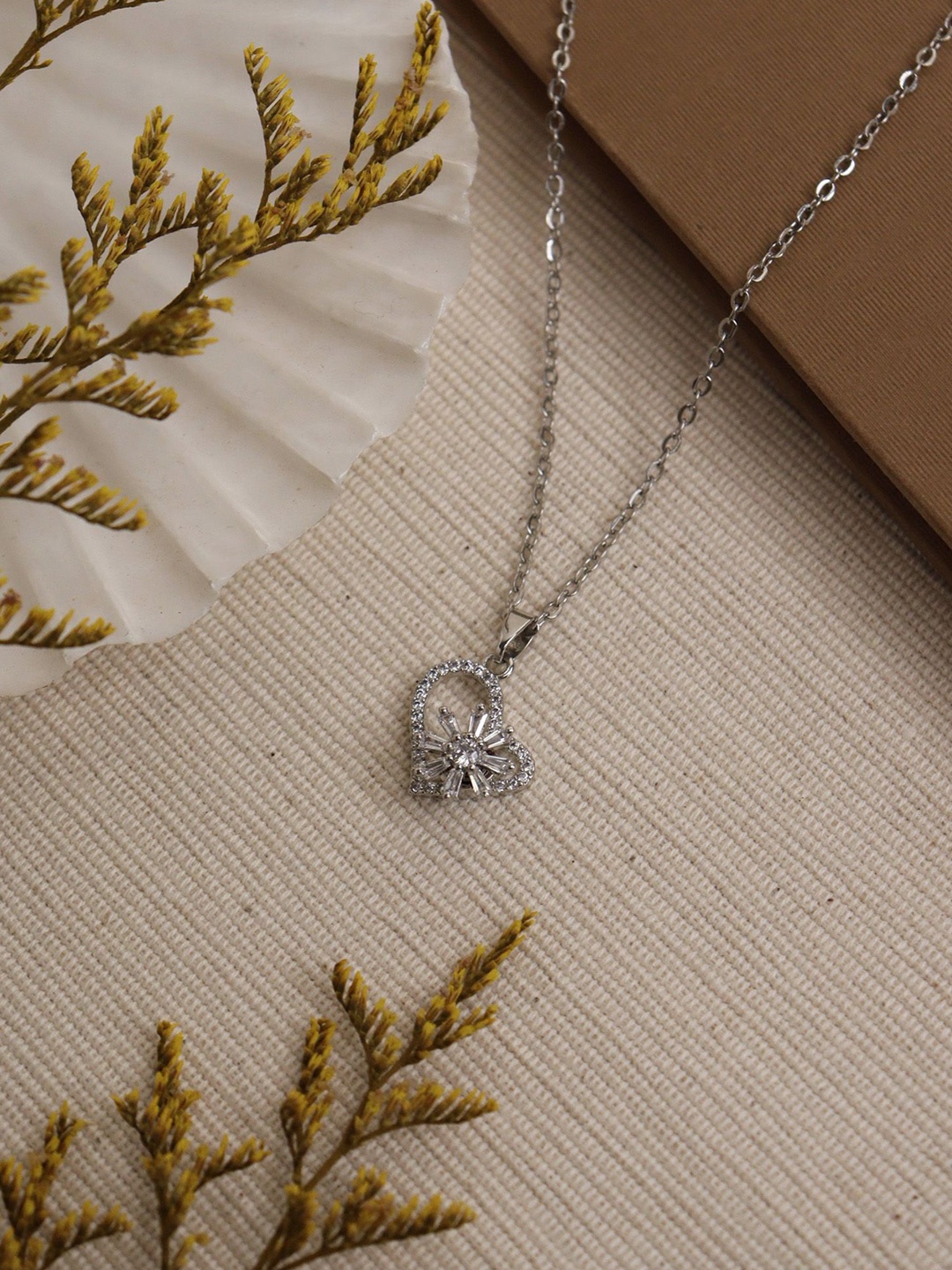 Laviscart Rhodium-Plated Artificial Stones Studded Heart Pendants With Chains, Silver
Laviscart Rhodium-Plated Artificial Stones Studded Heart Pendants With Chains, Silver
