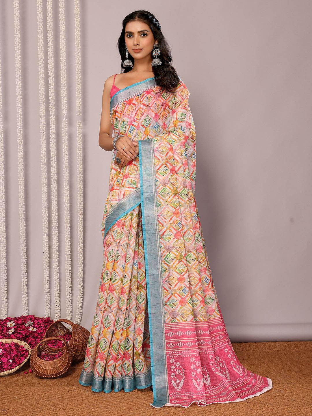 Janasya Linen Blend Floral Printed Daily Wear Saree with Unstitched Blouse Piece, Pink
Janasya Linen Blend Floral Printed Daily Wear Saree with Unstitched Blouse Piece, Pink