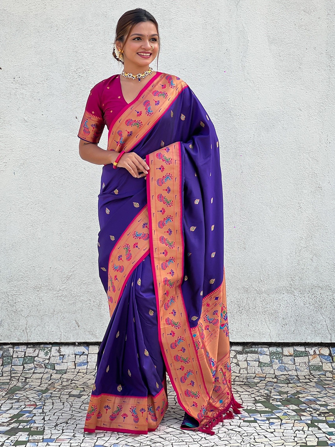 Rangtulika Ethnics Woven Design Zari Paithani Saree With Unstitched Blouse Piece, Navy blue
Rangtulika Ethnics Woven Design Zari Paithani Saree With Unstitched Blouse Piece, Navy blue