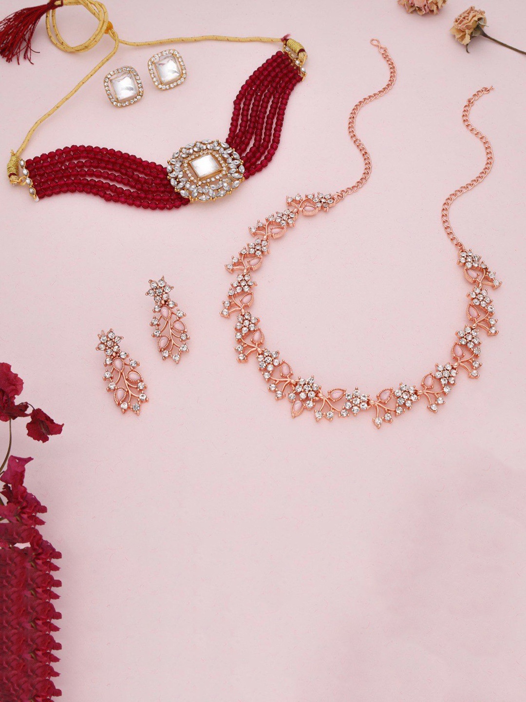 Lyriss Set Of 2 Gold-Plated & Rose Gold-Plated American-Diamond-Studded Jewellery Set
Lyriss Set Of 2 Gold-Plated & Rose Gold-Plated American-Diamond-Studded Jewellery Set
