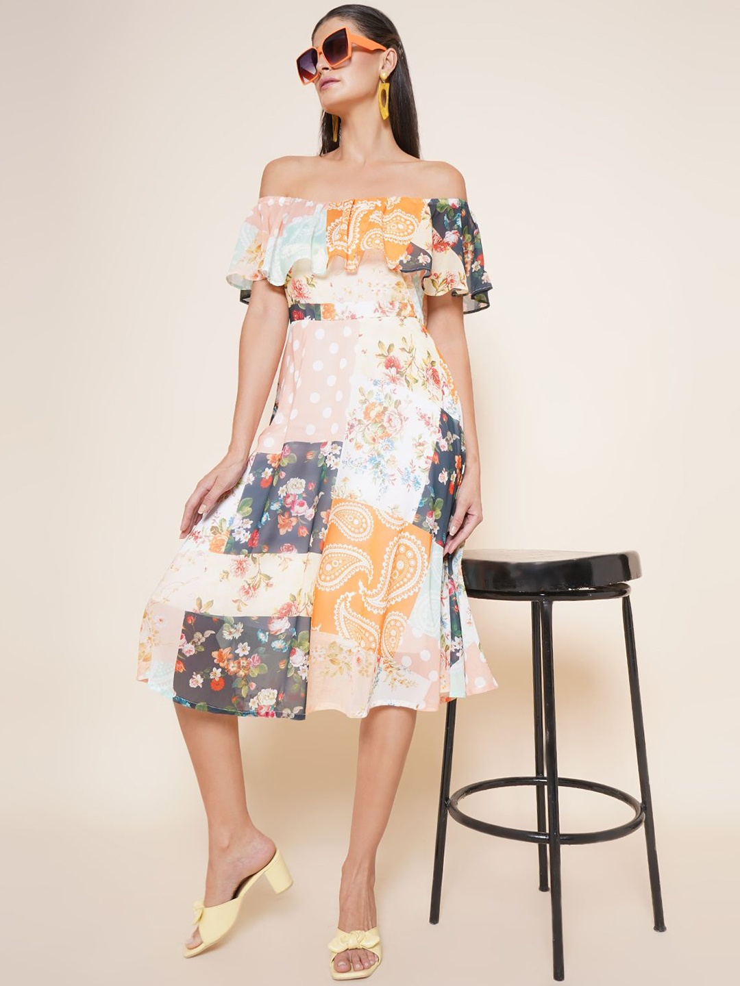 JAKANARY Women Floral Printed Off-Shoulder Flutter Sleeve Georgette A-Line Dress, White
JAKANARY Women Floral Printed Off-Shoulder Flutter Sleeve Georgette A-Line Dress, White