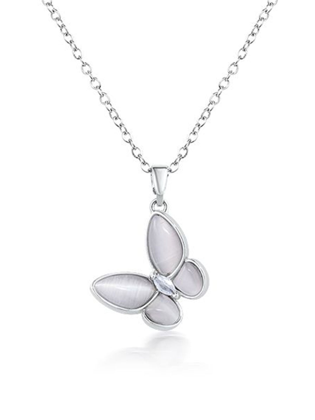 Laviscart Silver-Plated Stainless Steel Stones Studded Butterfly Shaped Pendant With Chain
Laviscart Silver-Plated Stainless Steel Stones Studded Butterfly Shaped Pendant With Chain
