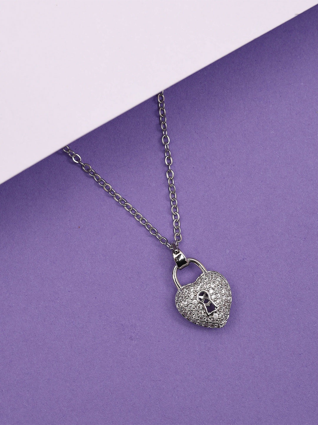 Laviscart Rhodium-Plated Artificial Stones Studded Heart Shaped Pendants With Chains, Silver
Laviscart Rhodium-Plated Artificial Stones Studded Heart Shaped Pendants With Chains, Silver
