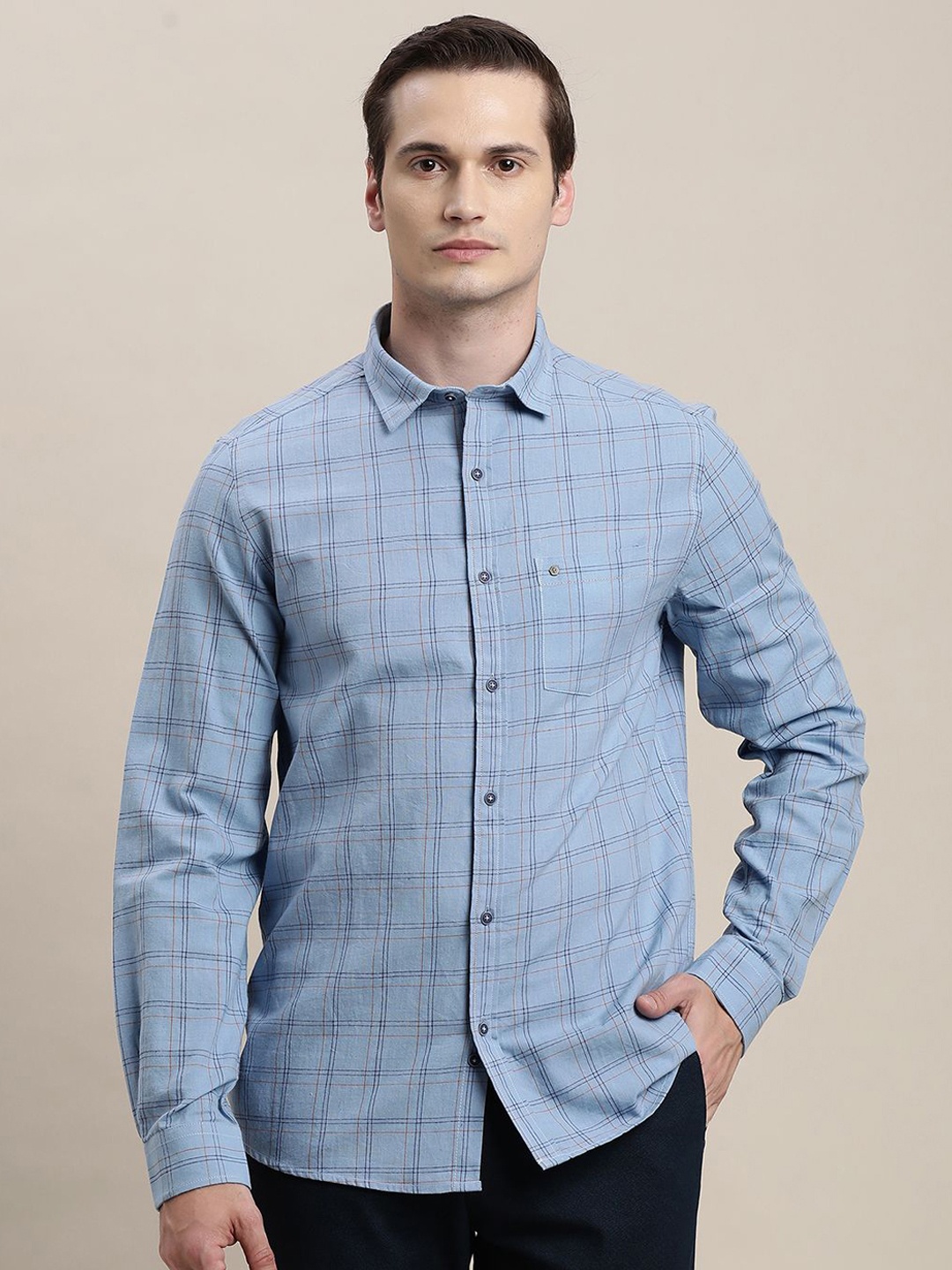 Turtle Men Relaxed Slim Fit Spread Collar Windowpane Checked Khadi Casual Shirt, Blue
Turtle Men Relaxed Slim Fit Spread Collar Windowpane Checked Khadi Casual Shirt, Blue