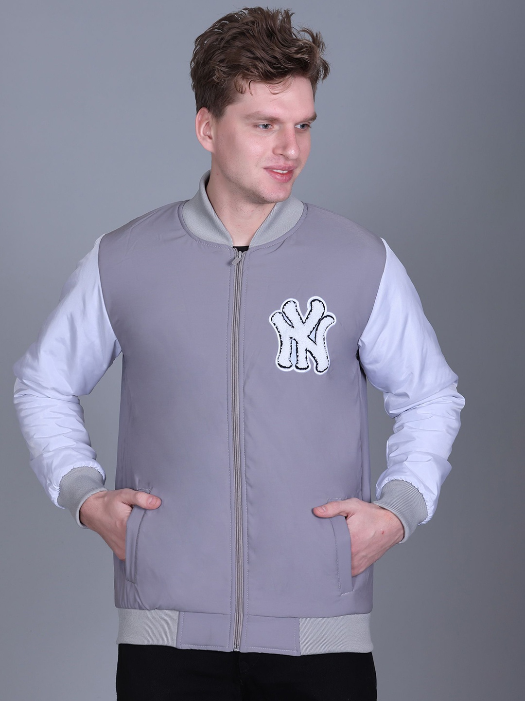 SANHOK Men Floral Colourblocked Polyester Lightweight Bomber with Embroidered Jacket, Grey
SANHOK Men Floral Colourblocked Polyester Lightweight Bomber with Embroidered Jacket, Grey