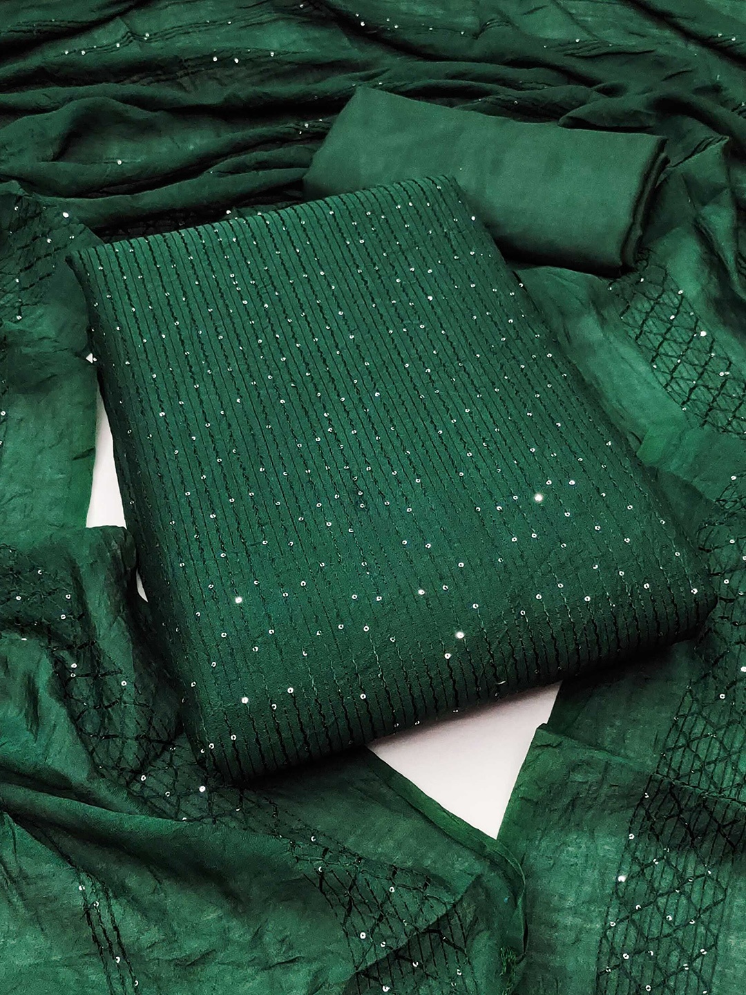 SHADOW & SAINING Striped Embroidered Sequinned Chanderi Cotton Unstitched Dress Material, Green
SHADOW & SAINING Striped Embroidered Sequinned Chanderi Cotton Unstitched Dress Material, Green