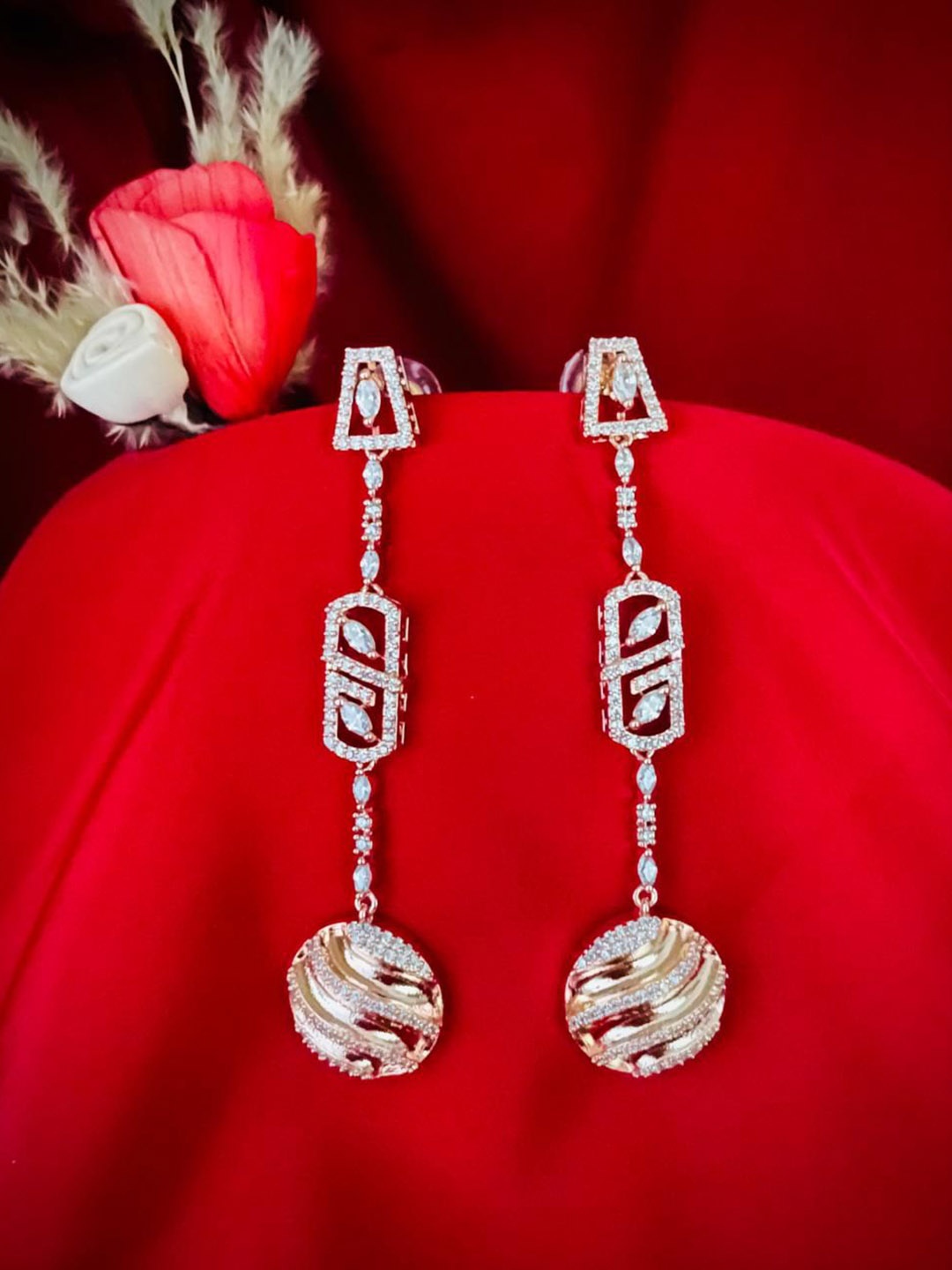 MONI LIFESTYLE Artificial Stones Studded Circular Shaped Drop Earrings, Rose gold
MONI LIFESTYLE Artificial Stones Studded Circular Shaped Drop Earrings, Rose gold