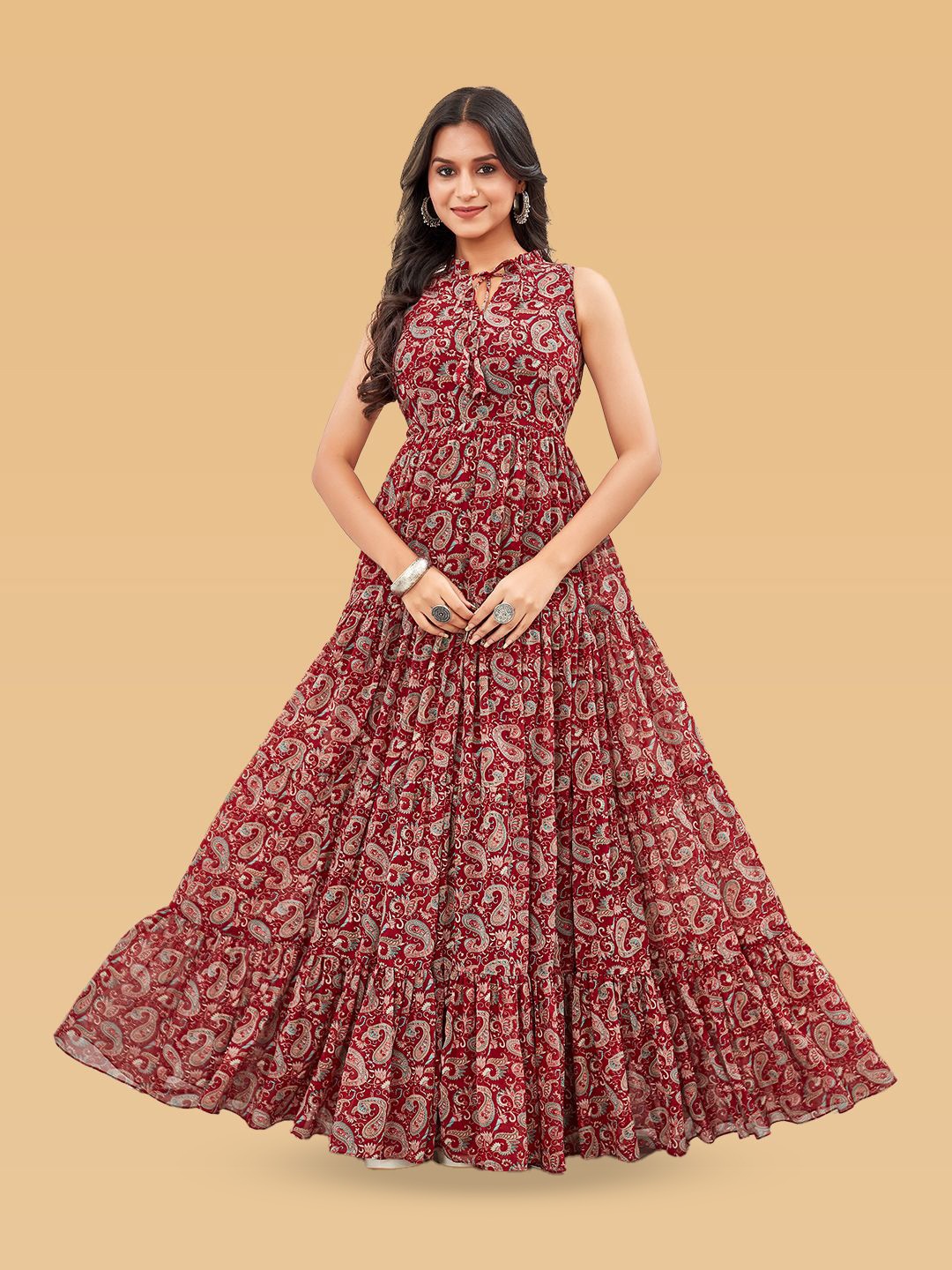ODD BY chansi TRENDZ Women Ethnic Motifs Print Tie-Up Neck Maxi Fit & Flare Dress, Red
ODD BY chansi TRENDZ Women Ethnic Motifs Print Tie-Up Neck Maxi Fit & Flare Dress, Red