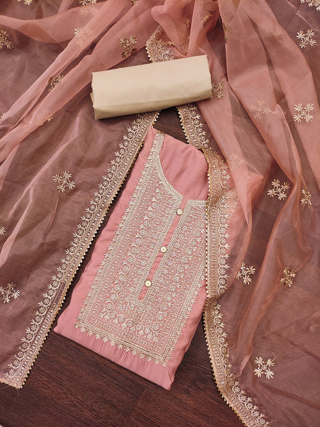 SHADOW & SAINING Floral Embroidered Sequinned Roman Silk Unstitched Dress Material, Peach
SHADOW & SAINING Floral Embroidered Sequinned Roman Silk Unstitched Dress Material, Peach